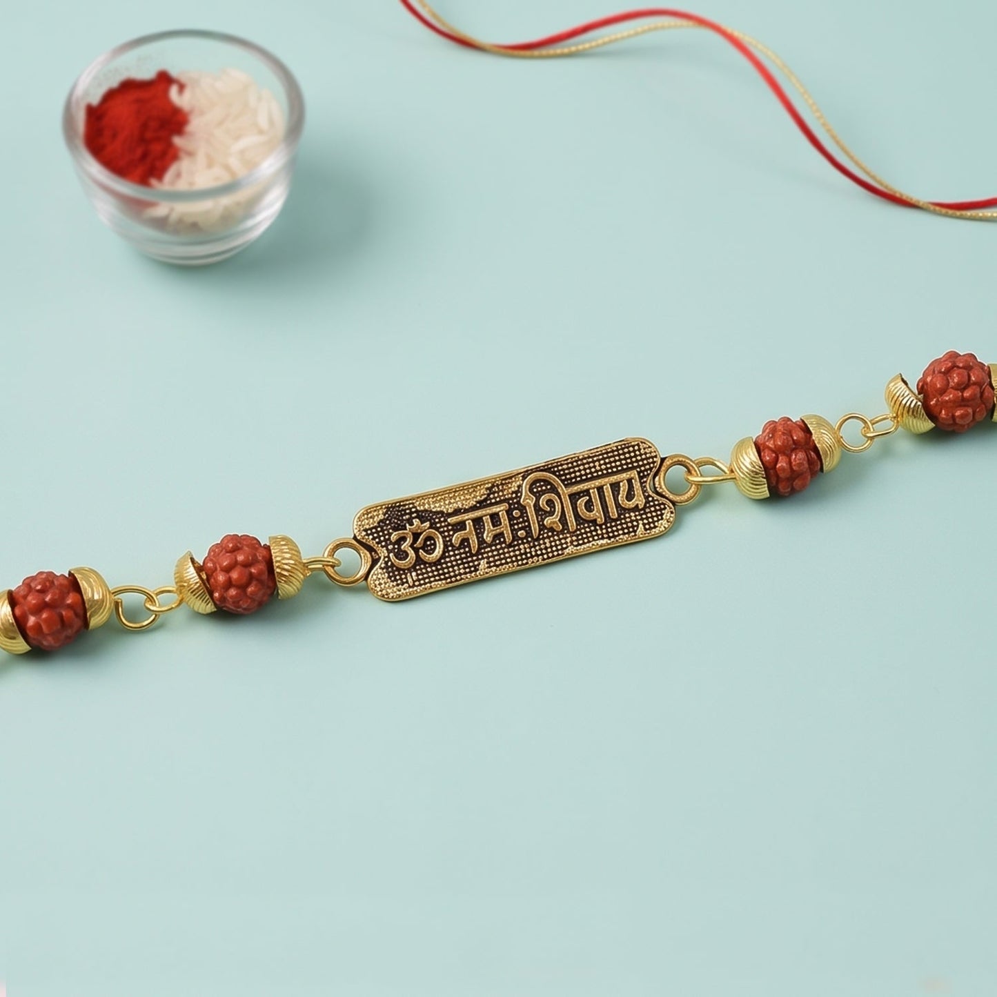 Om Namah Shivay Rudraksha Rakhi, Oxidized Pendant Beaded Rakhi for Brother (1 Pc)