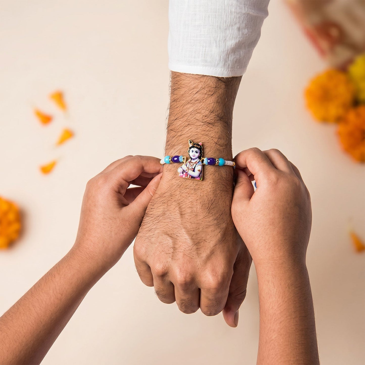 Decorative Lord Krishna Rakhi with traditional styling