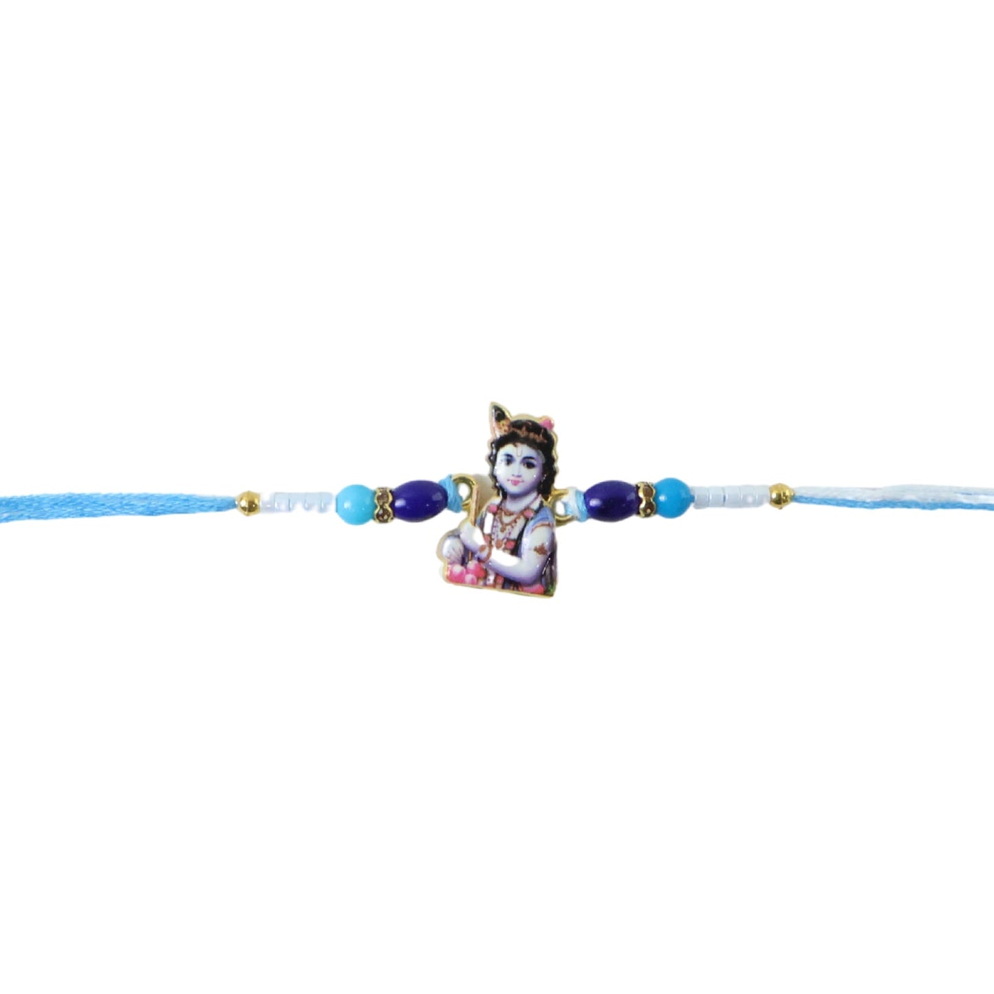 Side angle of Blue Beads Rakhi showing detailed beads