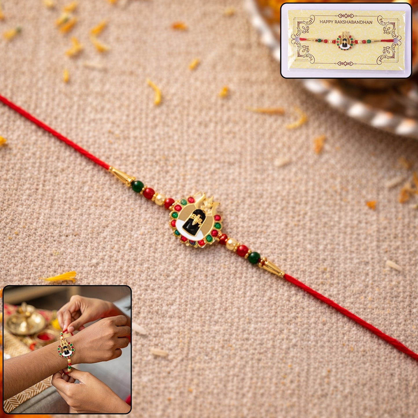 Close-up of Shivling centerpiece on Rakhi