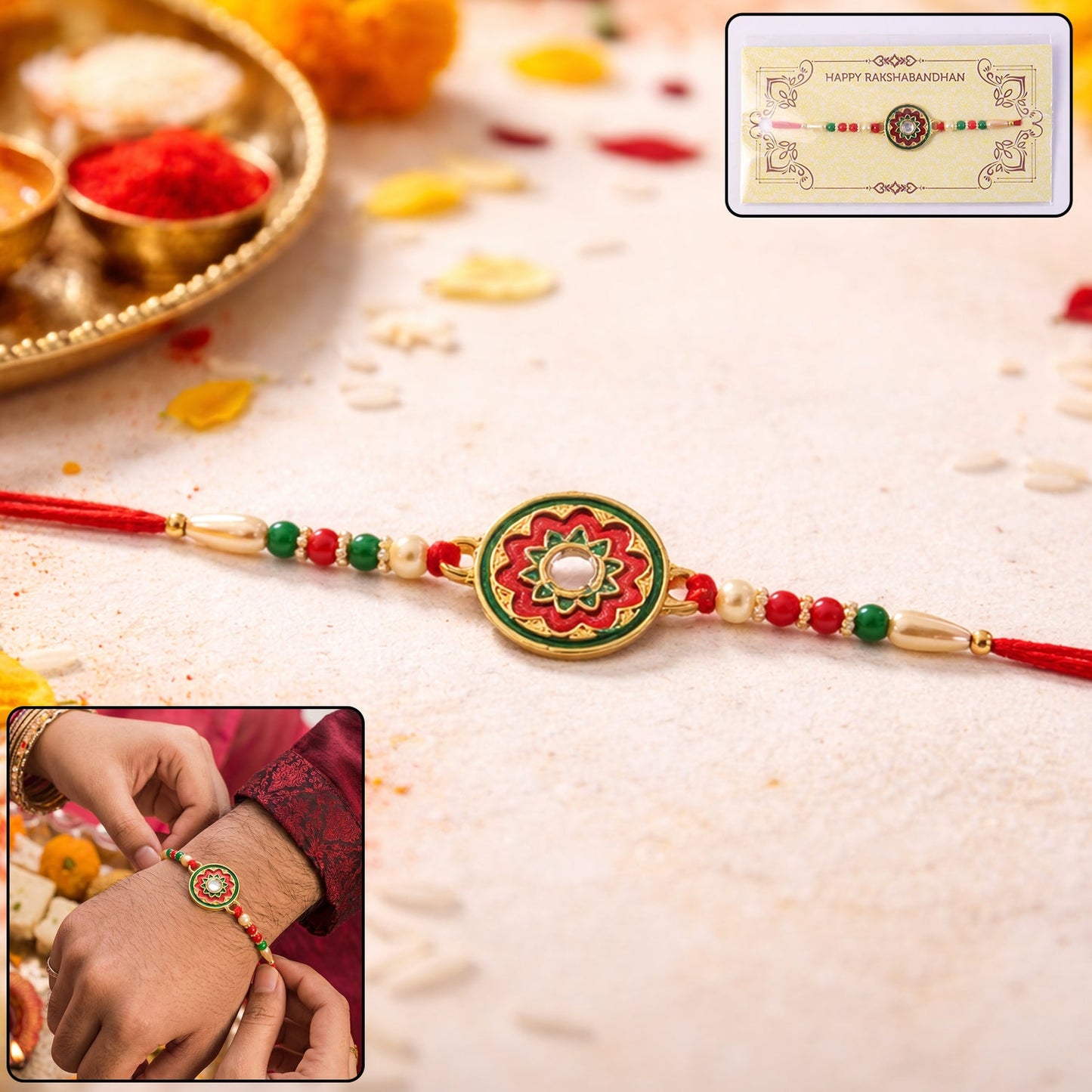Traditional floral Rakhi with decorative design