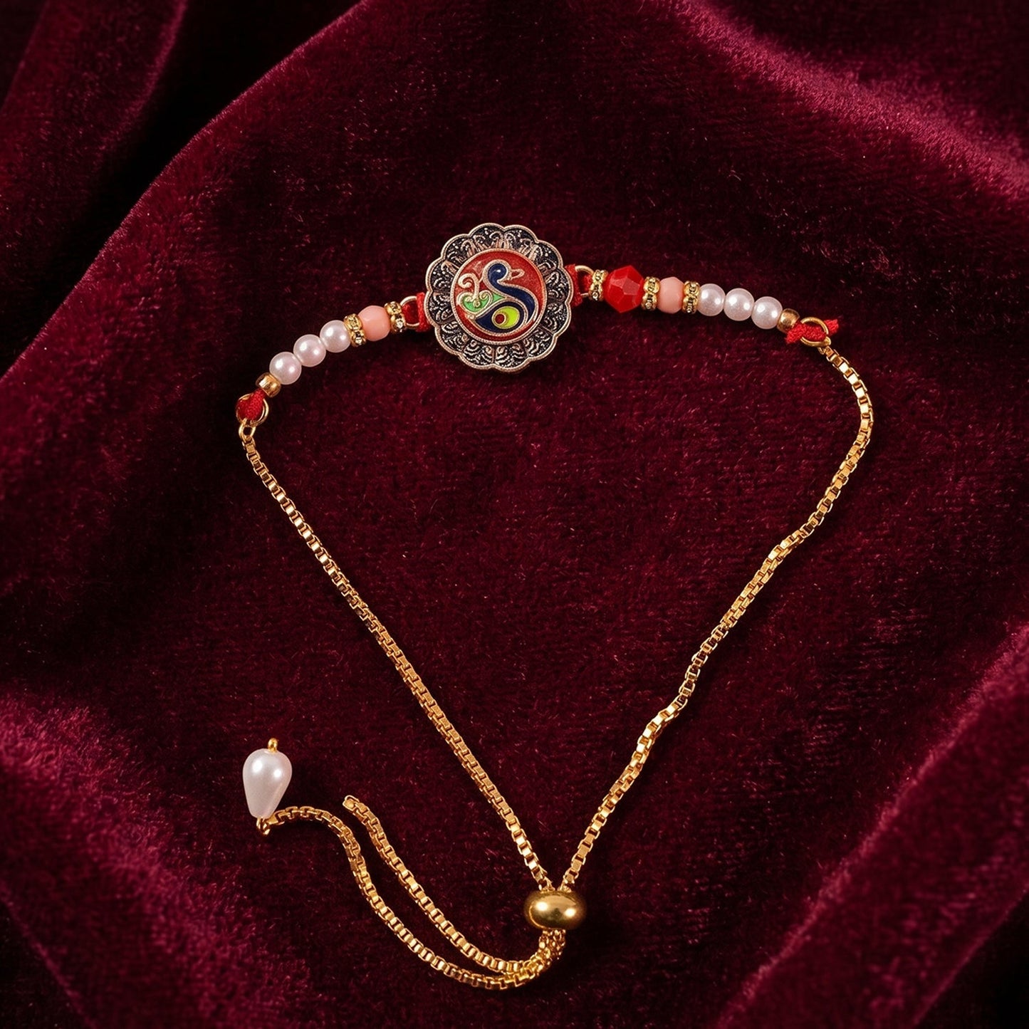 Full layout of classic Peacock Rakhi showing detailed design