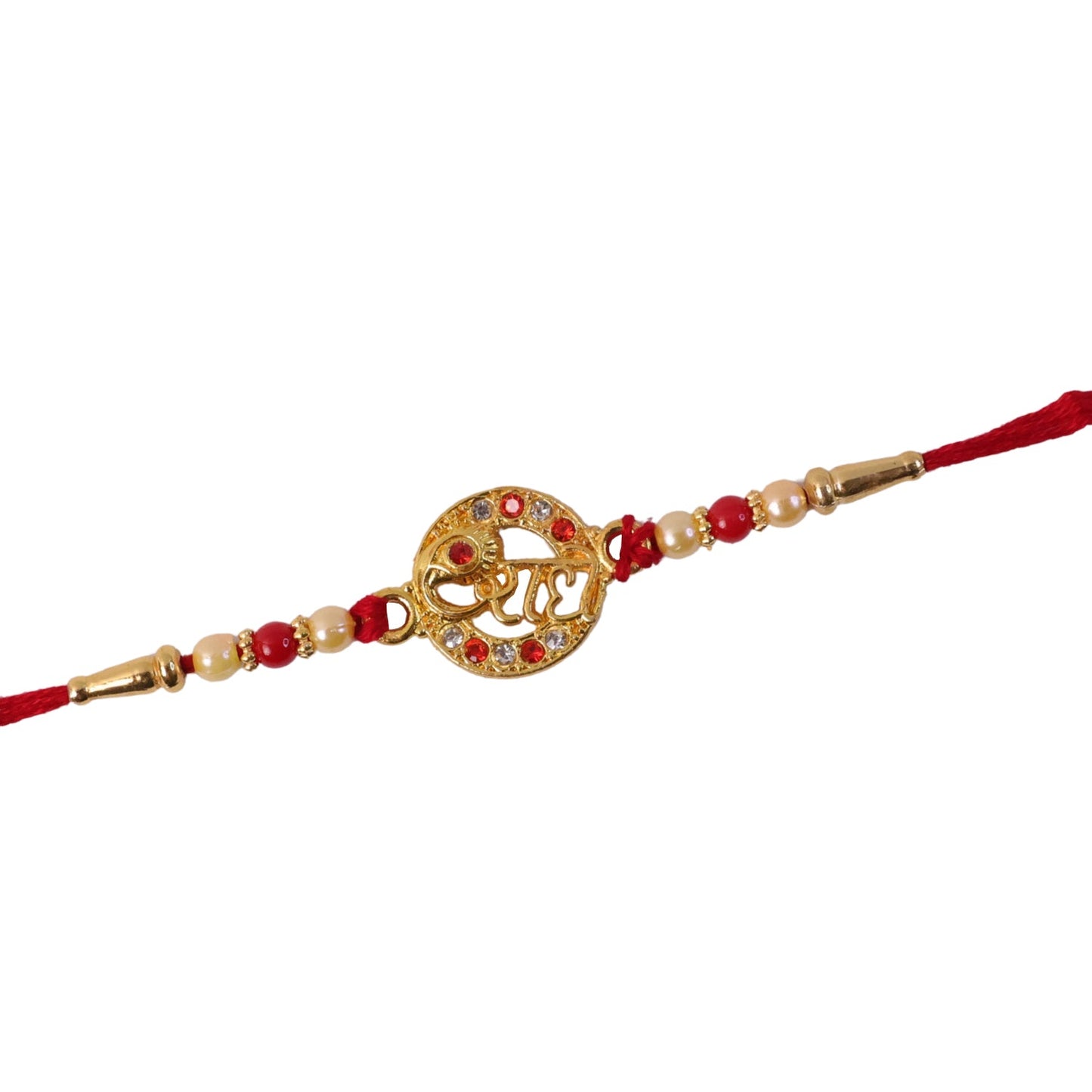 Top view of stone-studded Radhe Rakhi