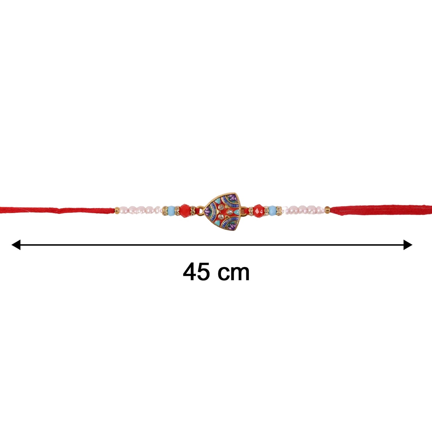 Size comparison of designer Rakhi with beads