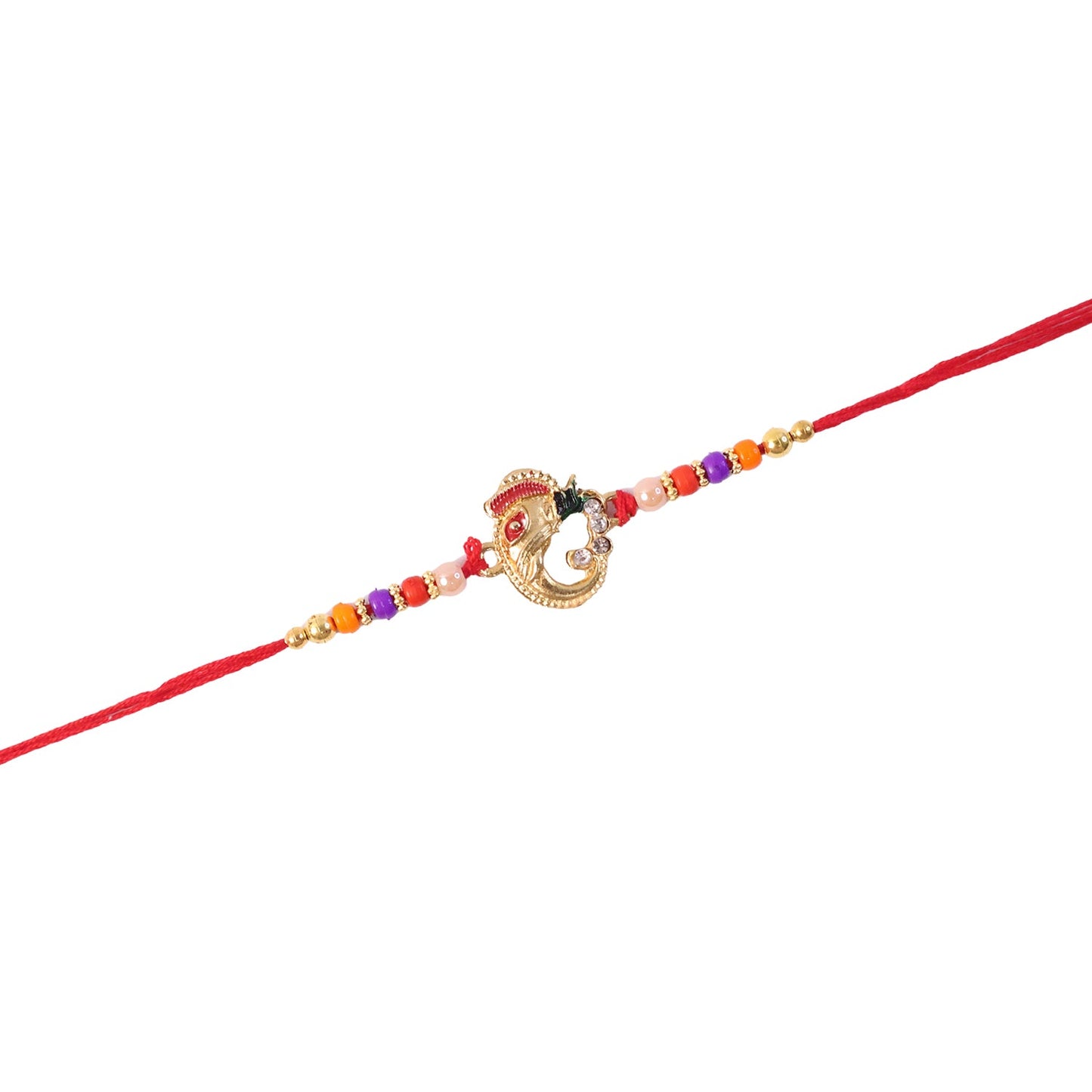 Hand-tied traditional rakhi with decorative centerpiece