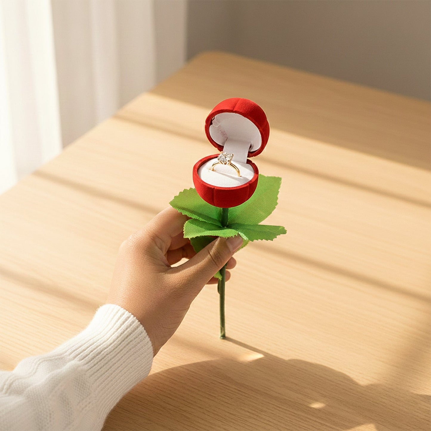 Romantic Artificial Rose Ring Box Stick – 2 Piece Flower Shaped
