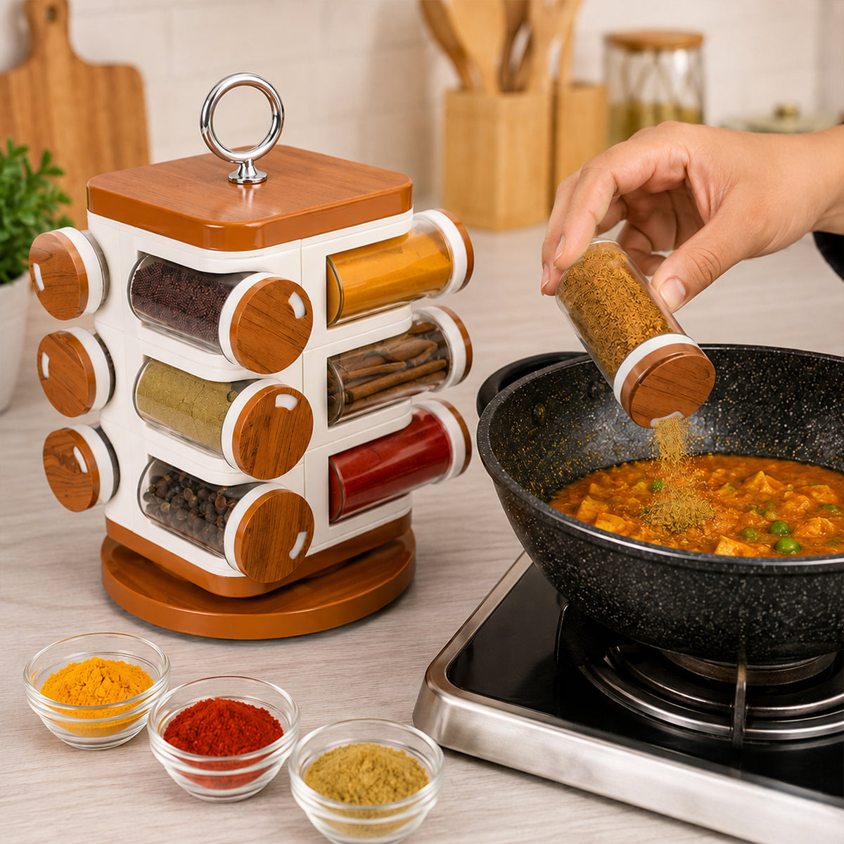 12-Jar Revolving Spice Rack Masala Box
