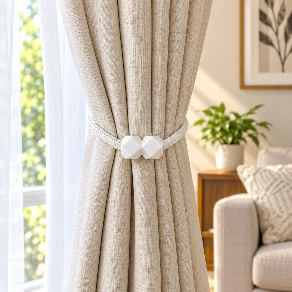 Non-Magnetic Curtain Tiebacks: Decorative Pearl Design (2 Pc, (Without Magnet Buckle)