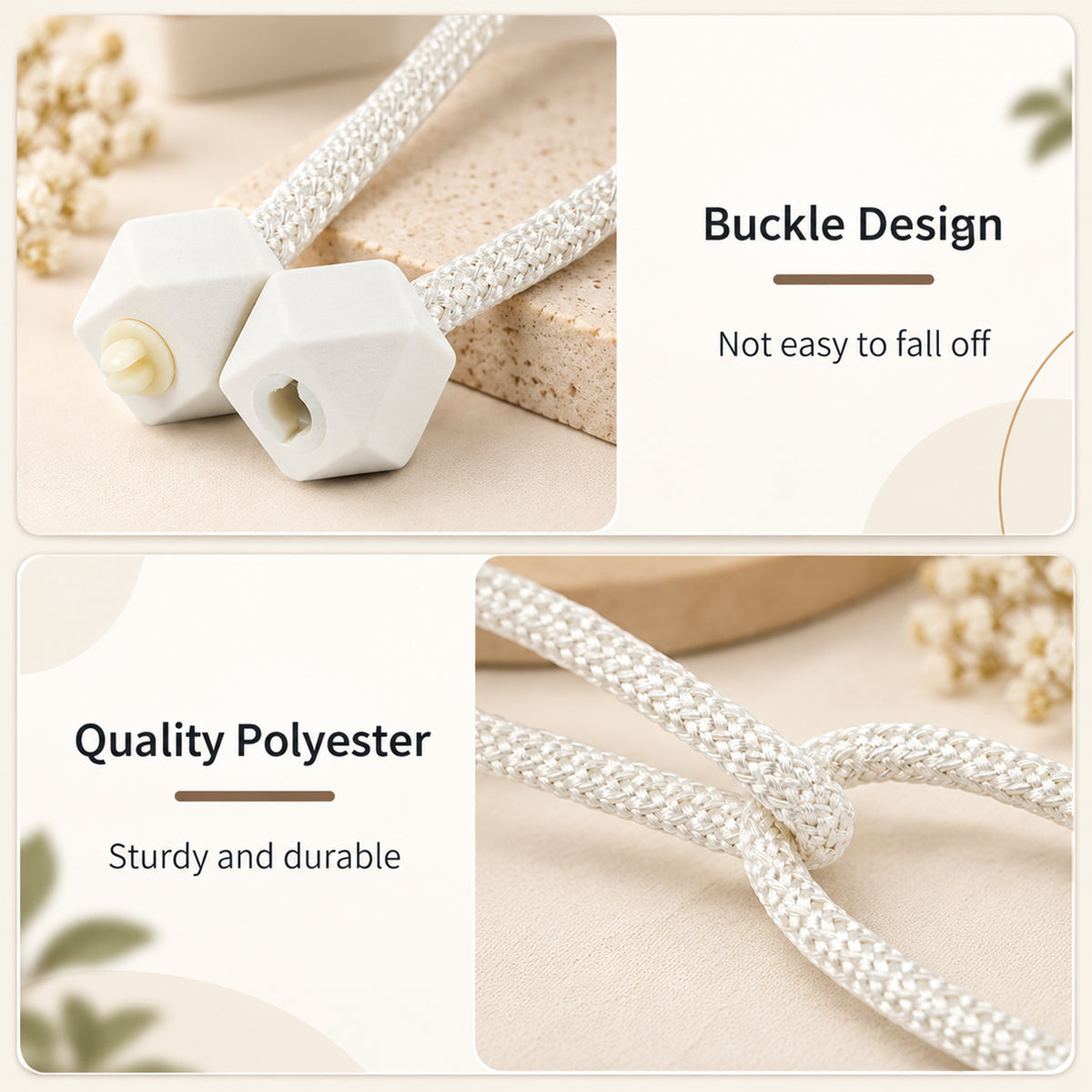 Non-Magnetic Curtain Tiebacks: Decorative Pearl Design (2 Pc, (Without Magnet Buckle)