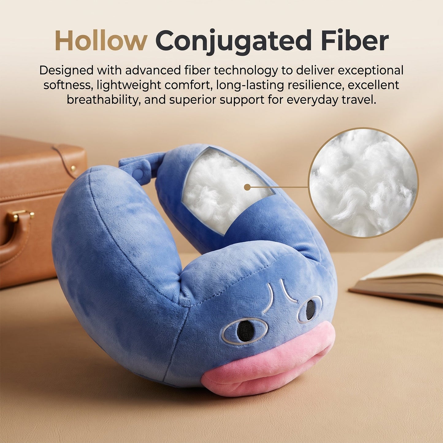 U Shaped Neck Pillow Blue Cute Character Travel Pillow Soft Support (1 Pc)