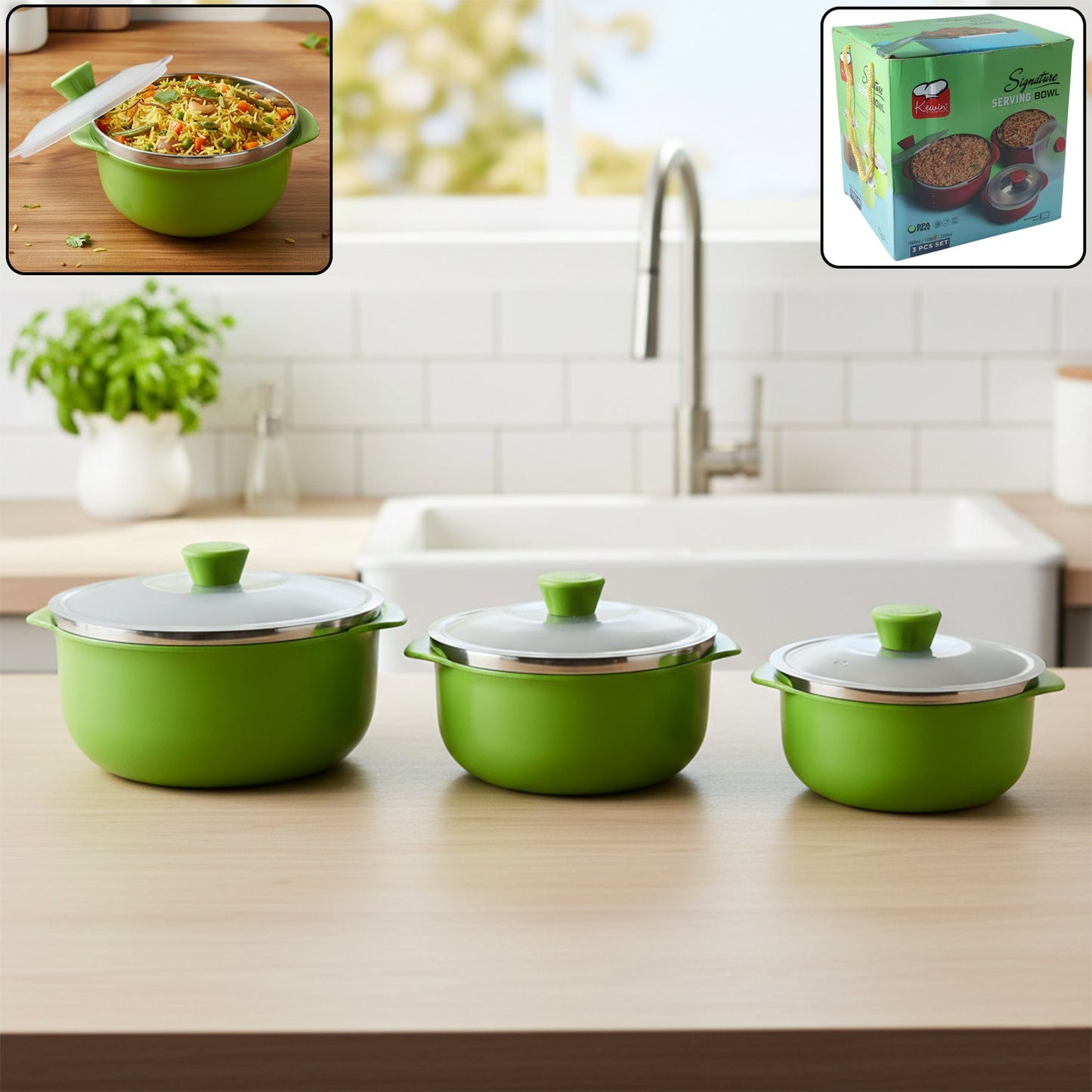 Signature Multipurpose Kitchen Serving Bowl (1000ML,1400ML,2200ML,3 Pc Set)