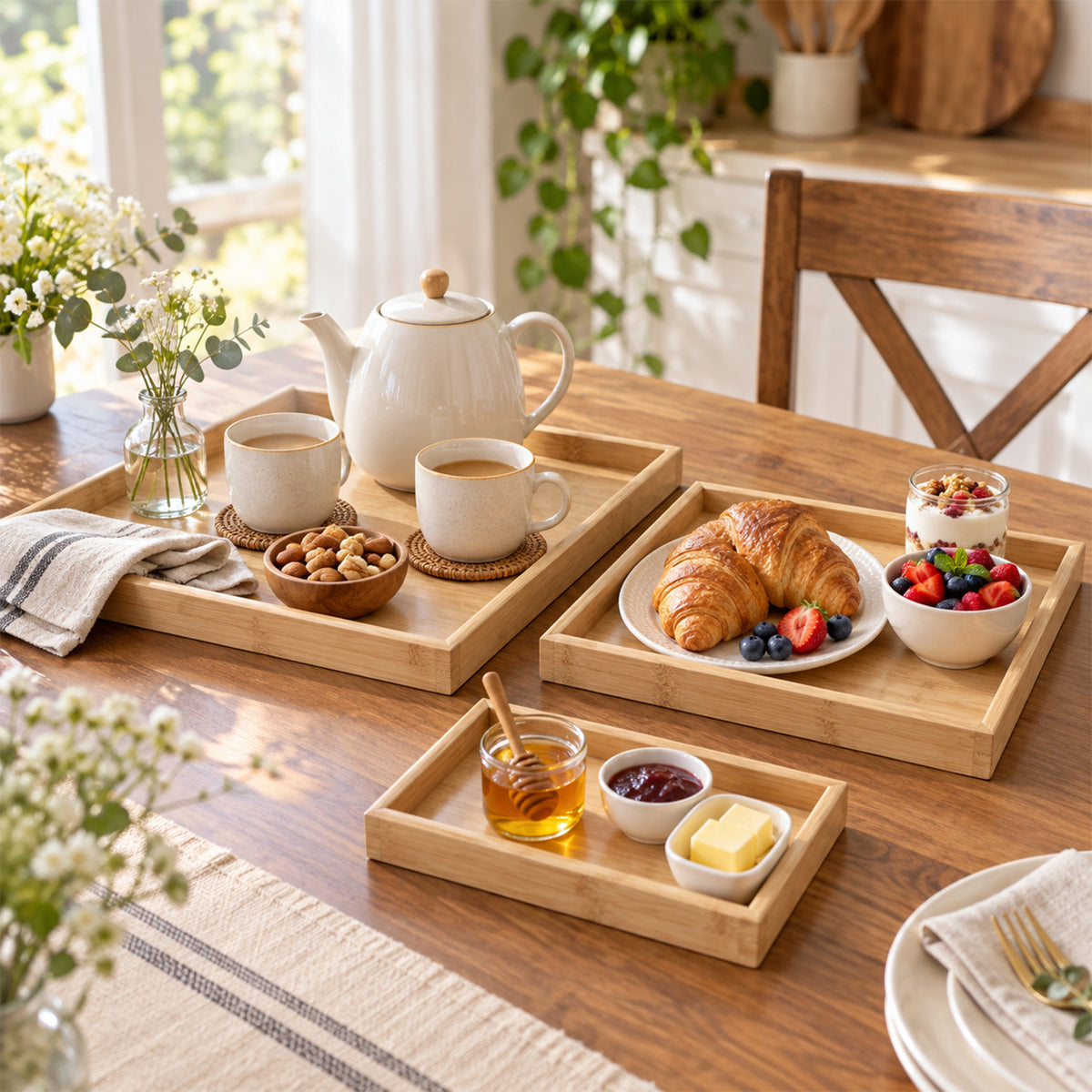 Wooden Finish Multipurpose Serving Tray Set (3 Pc)