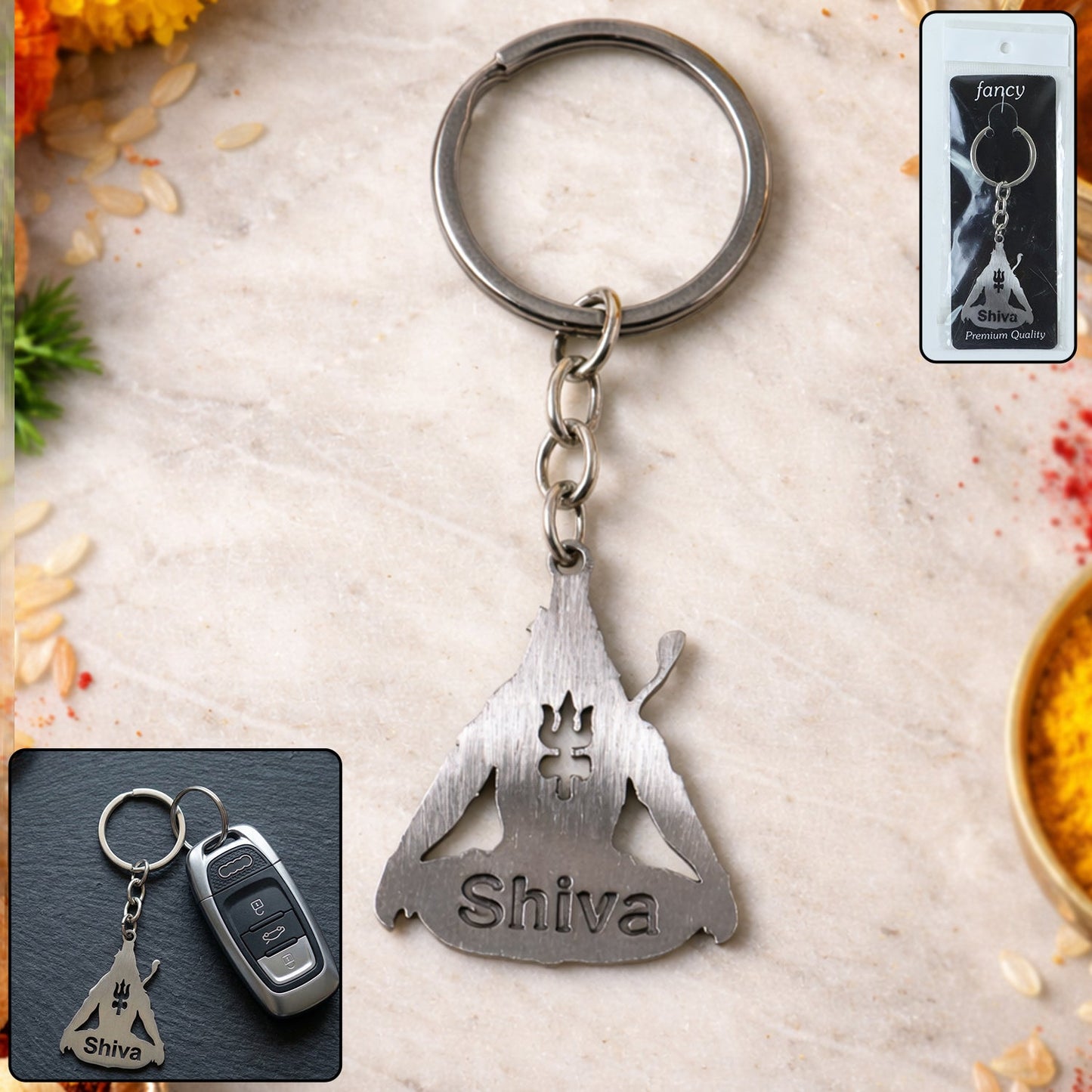 Premium Metal Lord Shiva Trishul Design Keychain 1 Pc