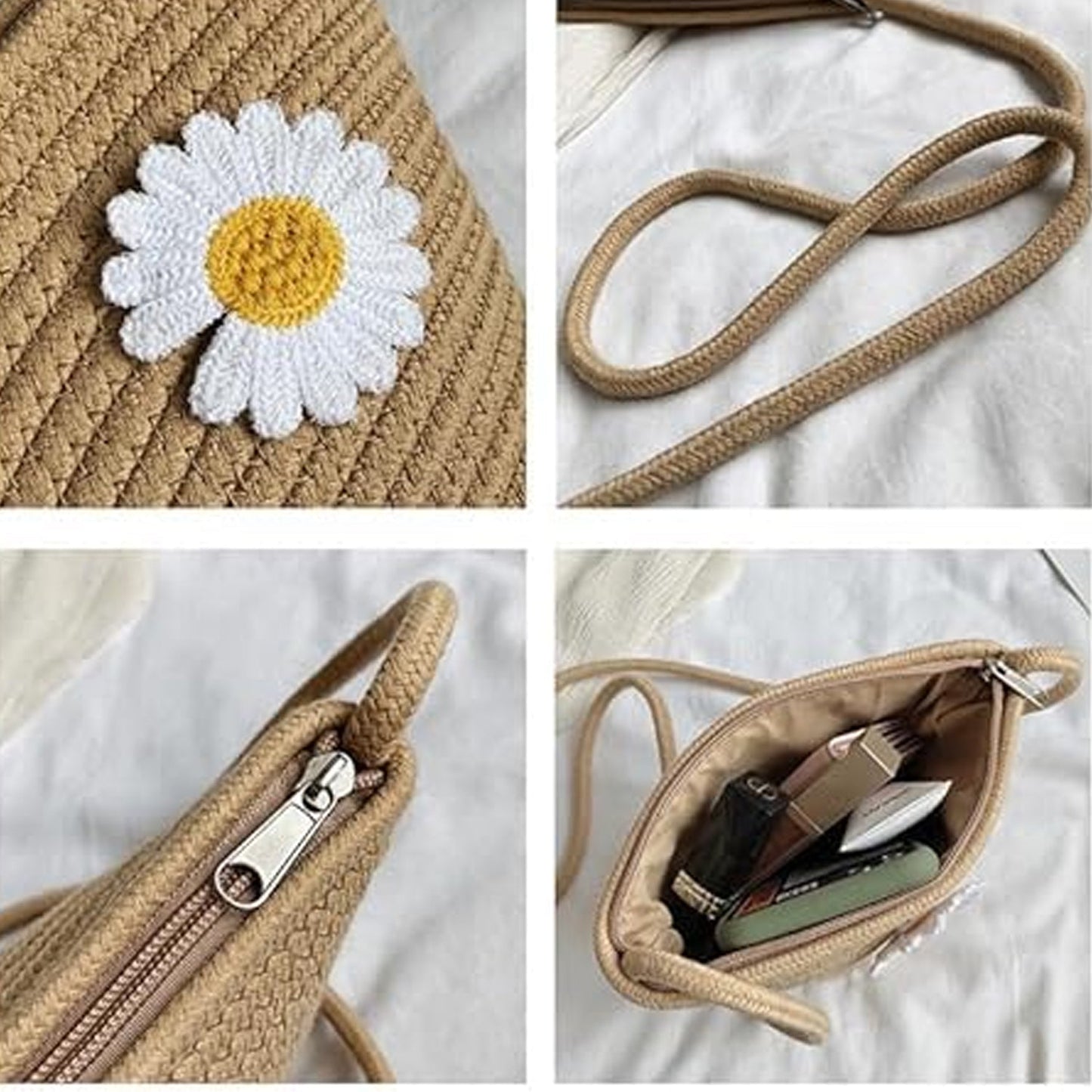 Stylish Jute Crossbody Sling Bag (1 Pc, 17x23 Cm)
