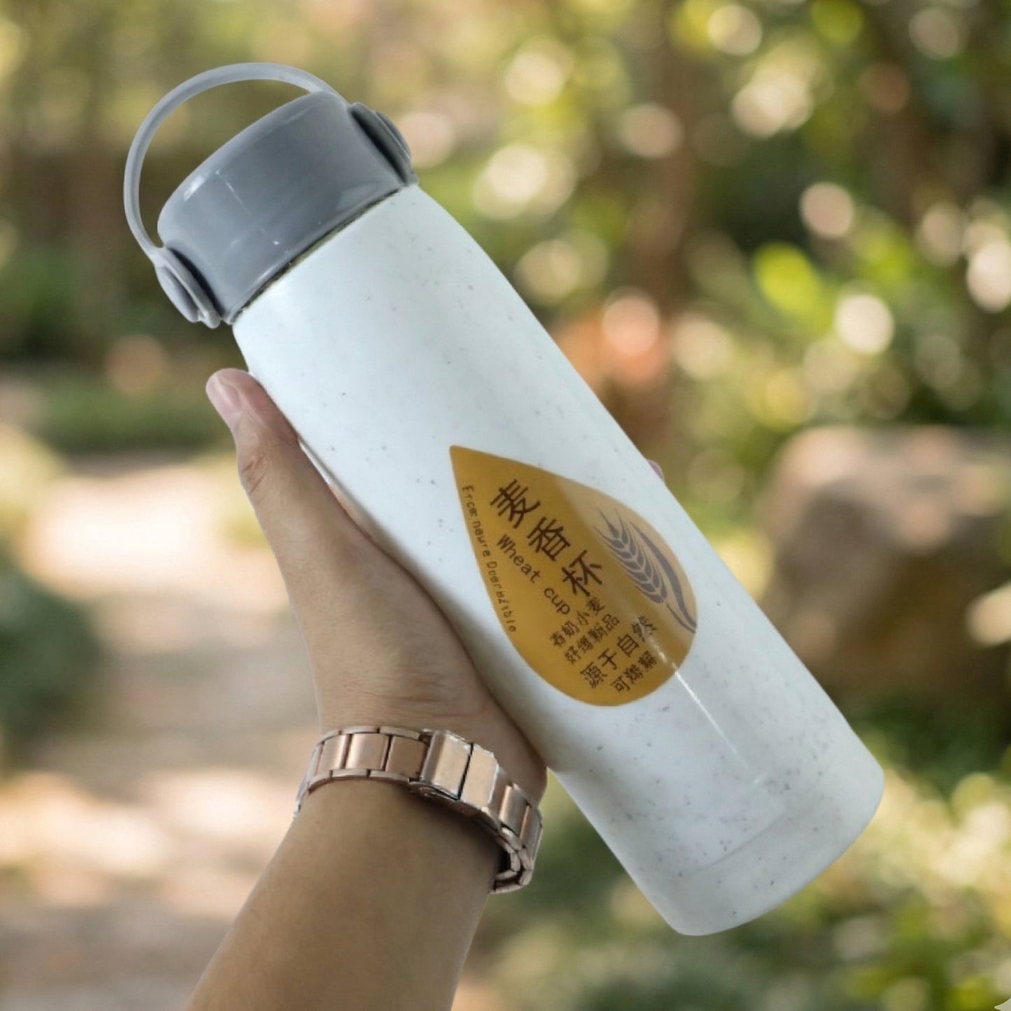 Premium Glass Water Bottle with Mobile Phone Holder (1 Pc, 380 ML)