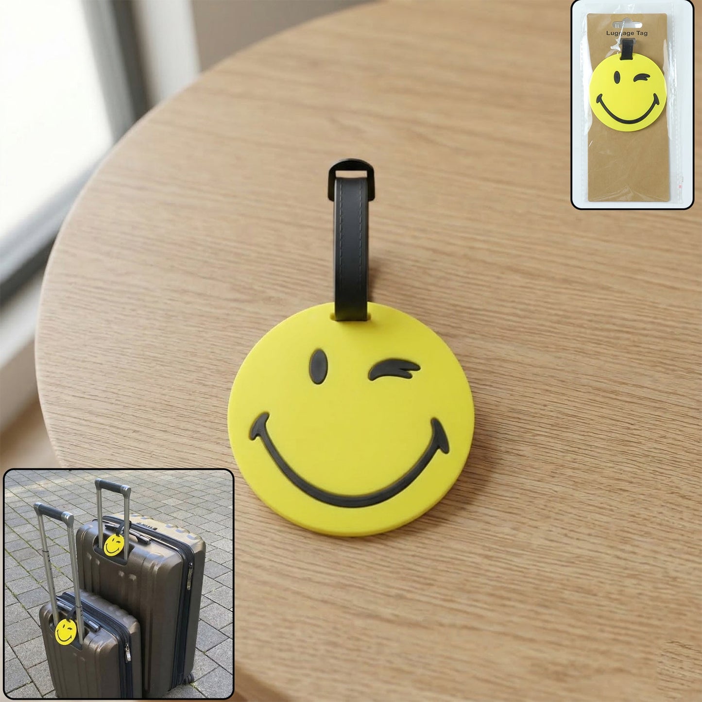 Cute Smiley Face Round Travel Identification Luggage Bag Tag (1 Pc)