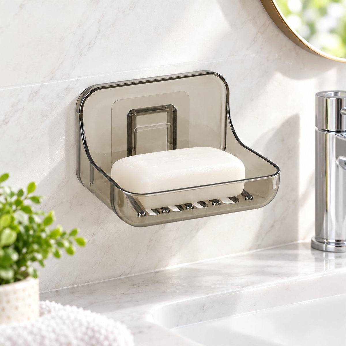 Wall mounted soap holder drain adhesive dish