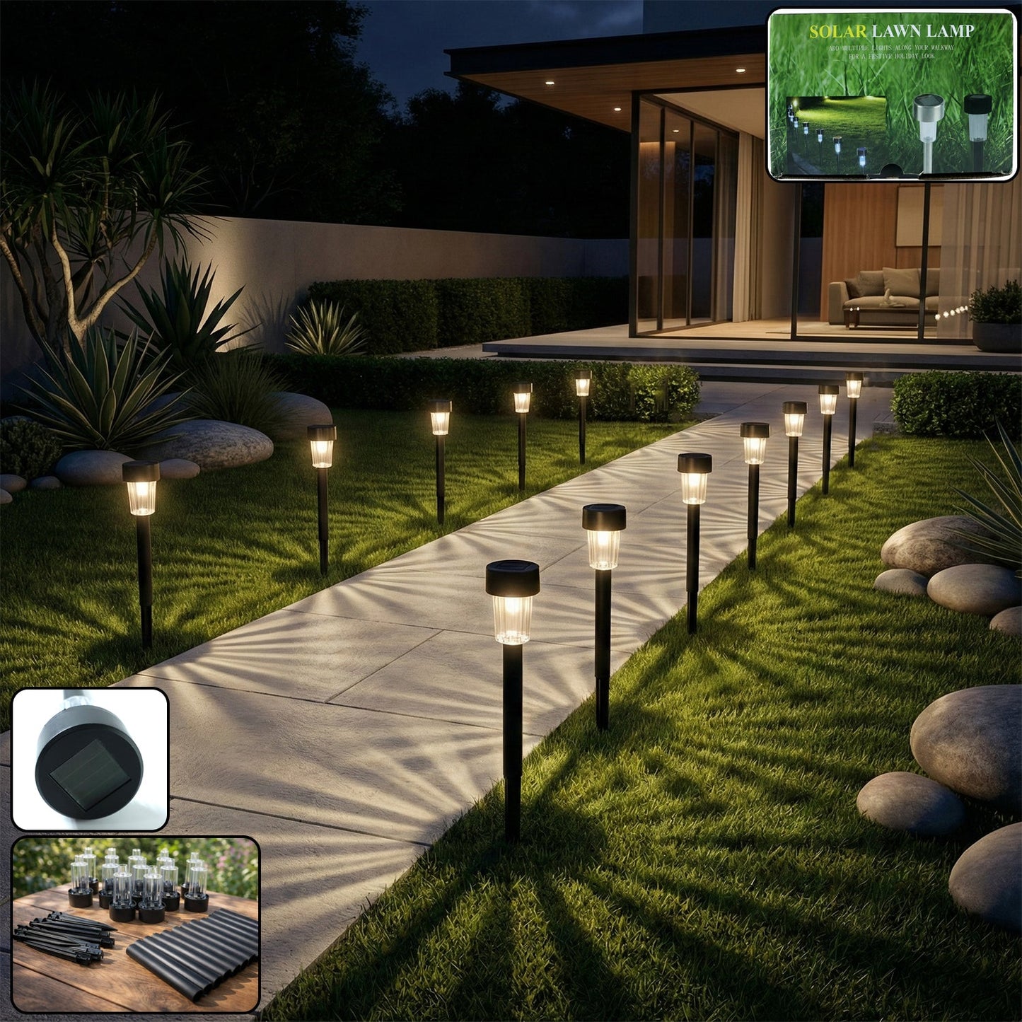 solar powered lawn pathway light set 12 pcs