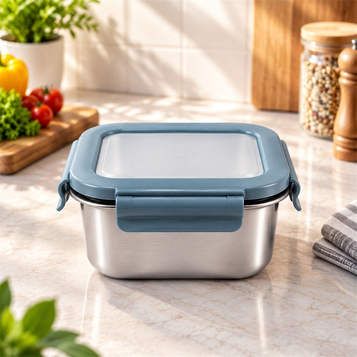 Steel lunch box white bg