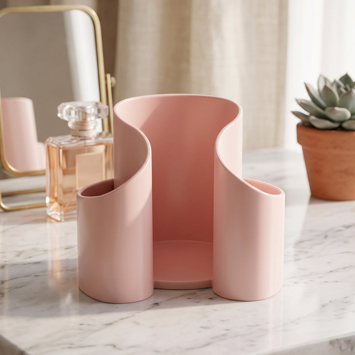 Cosmetic caddy shown from the side