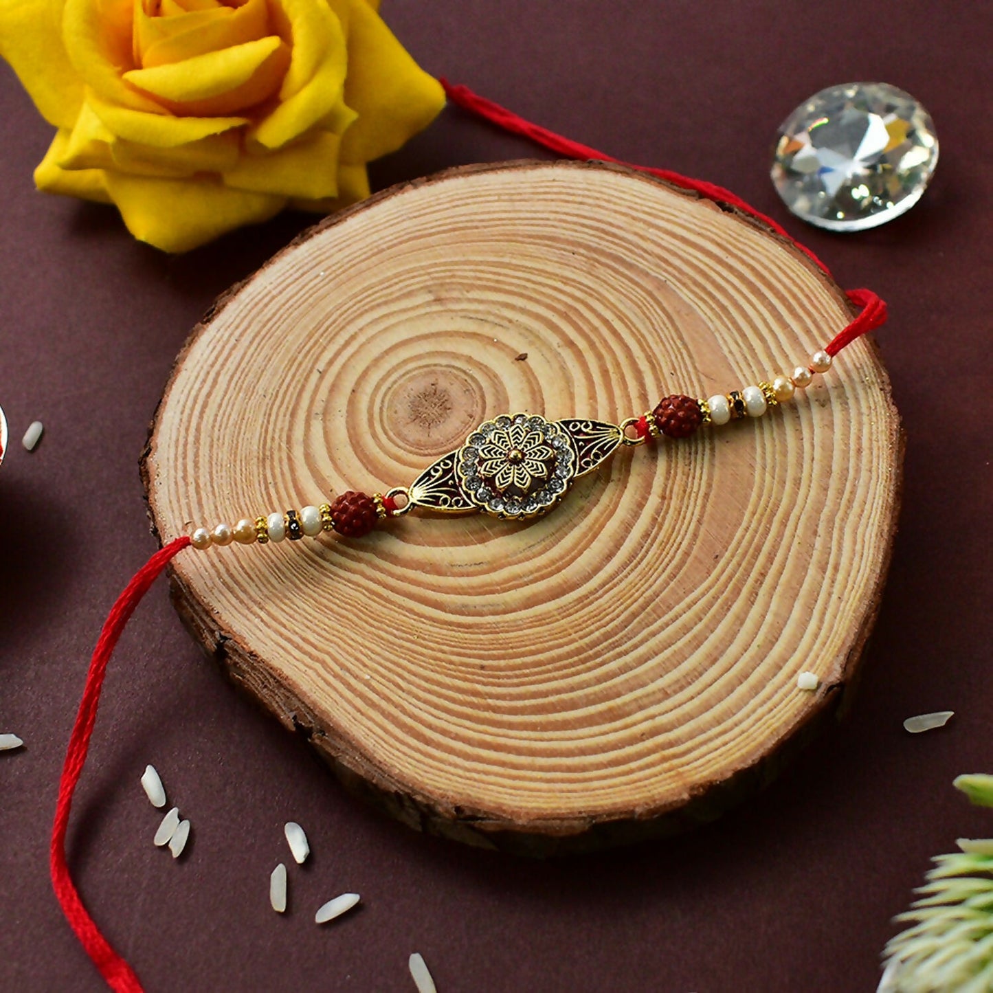 Close-up view of exclusive festive surprise rakhi in stylish colors for brother