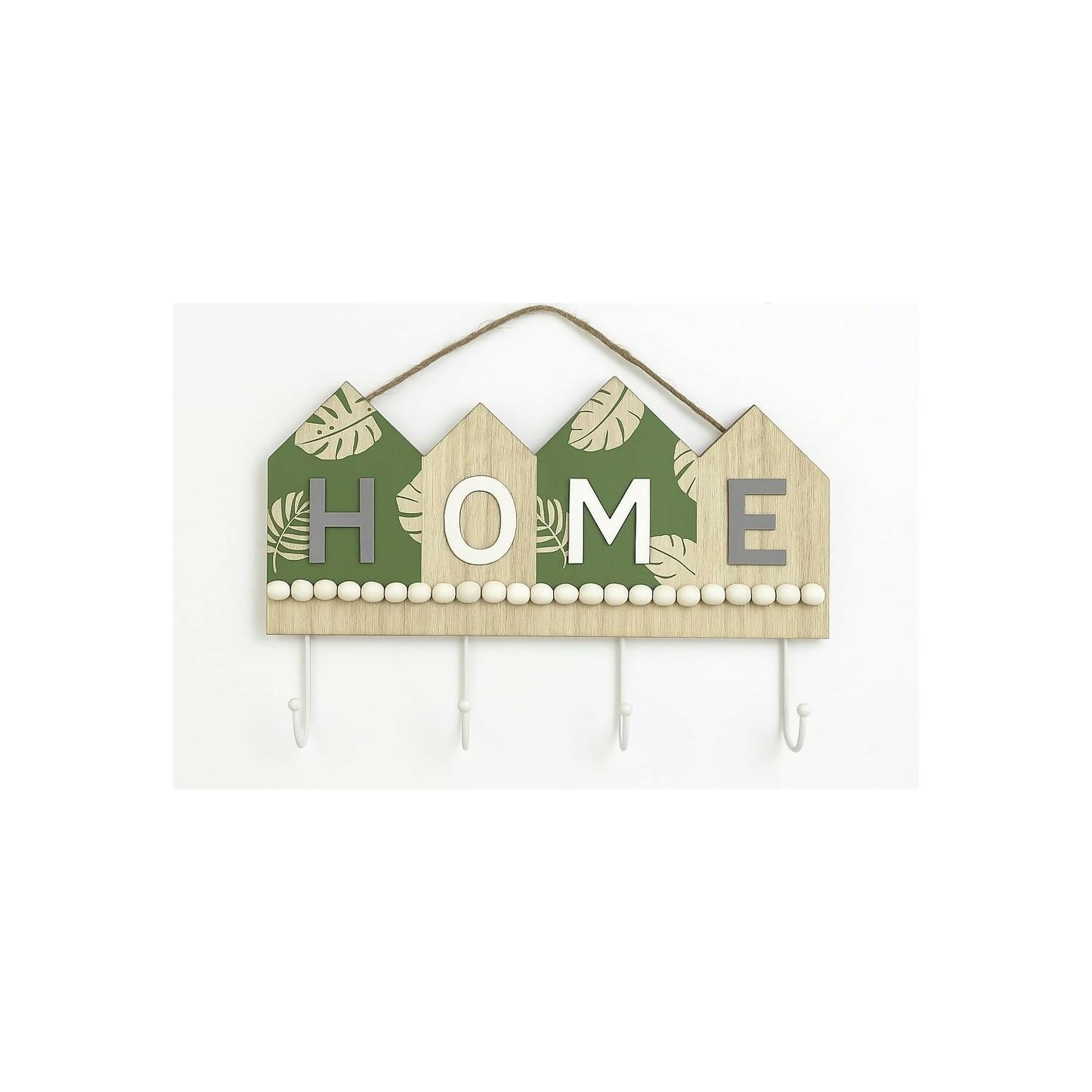 Rustic Wooden Wall Key Holder with “HOME†Letter Design – Decorative Wall Hanging with 4 Sturdy Hooks and Rope Hanger – Ideal for Entryway, Living Room, Kitchen, Bedroom, Office, and Housewarming Gifting