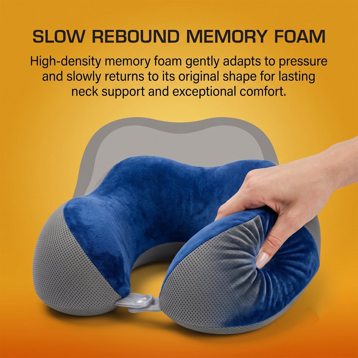 U Shaped Memory Foam Neck Pillow Blue Grey Travel Pillow with Snap (1 Pc)