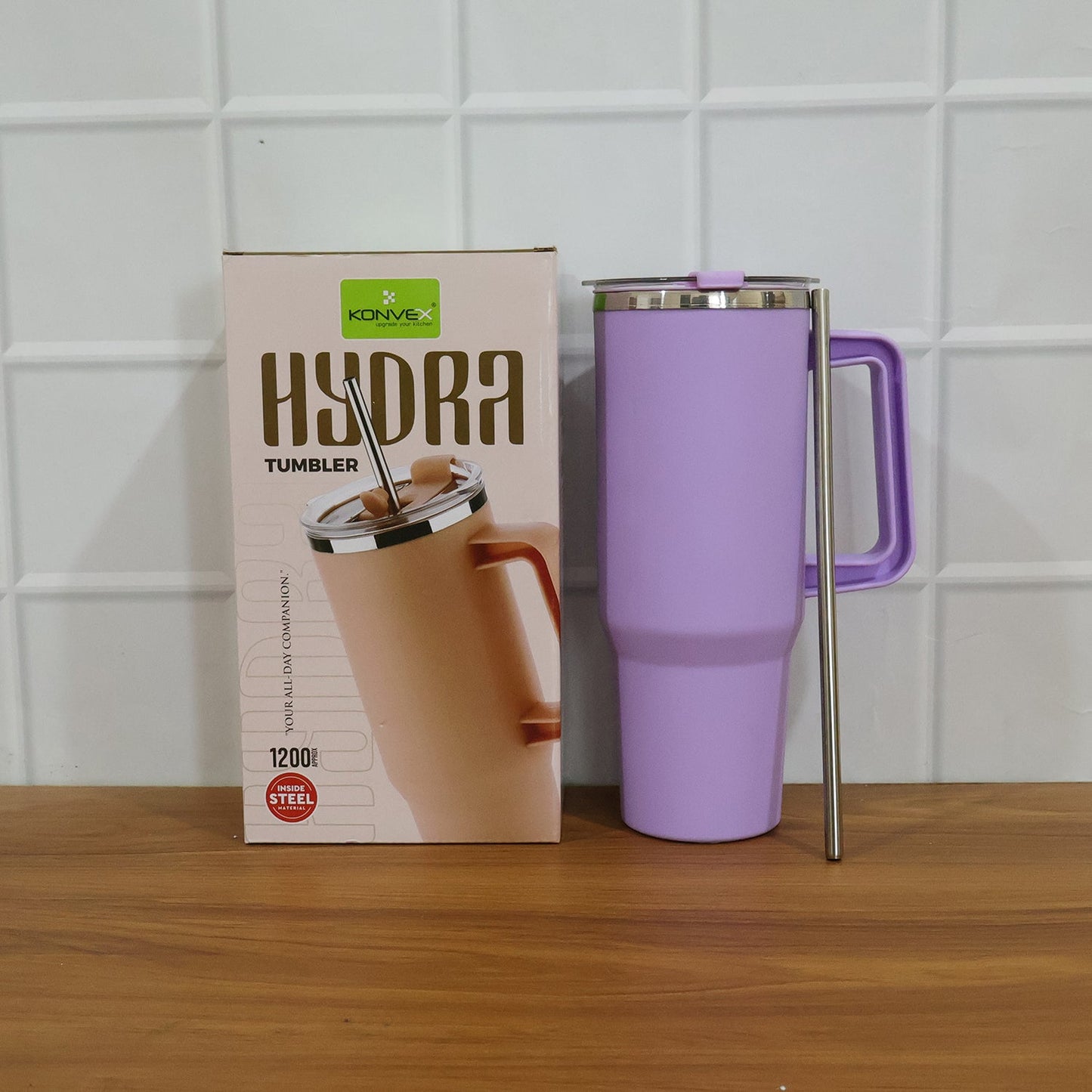 Konvex Large Capacity Insulated Tumbler Mug with Handle and Straw 1200 ML Approx