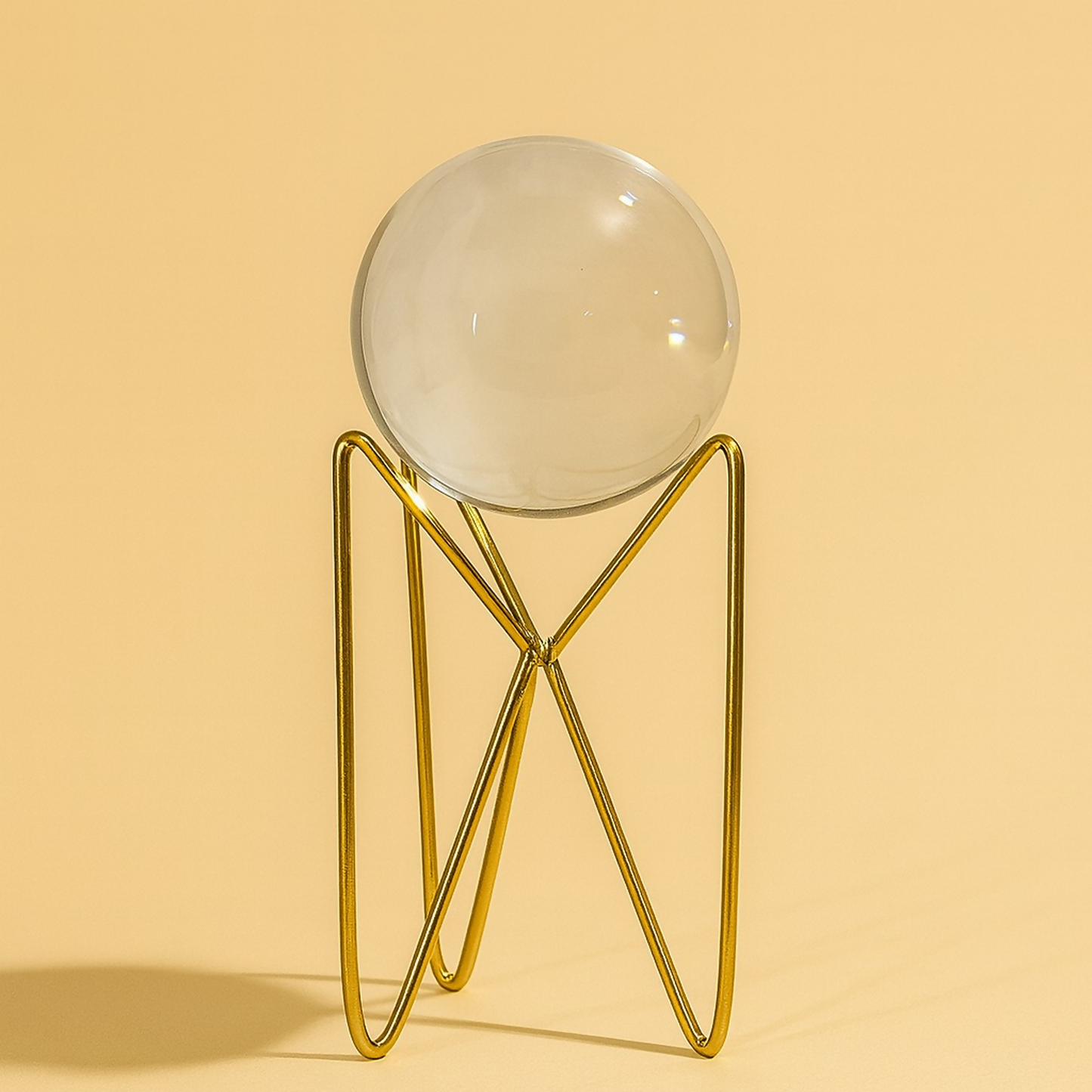 Premium Crystal Glass Sphere Decorative Showpiece with Tall Golden Metal Stand | Modern Home & Office Table Decor | Elegant Centerpiece for Living Room, Study Desk, Reception & Gifting | Clear Crystal Orb Decoration
