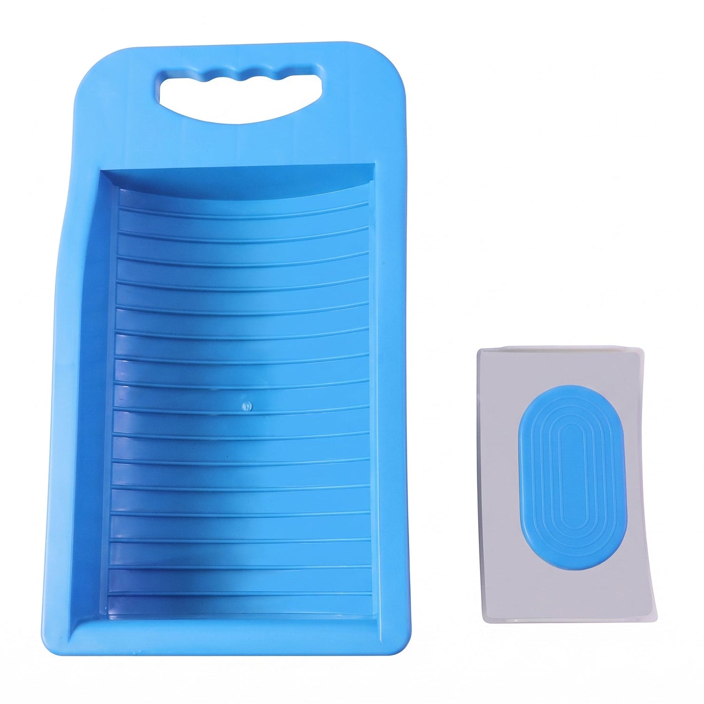 Plastic mini washing board on white background