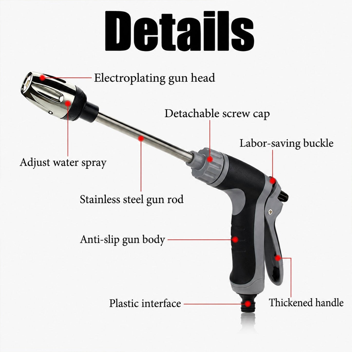 Durable garden and outdoor pressure spray gun with adjustable nozzle