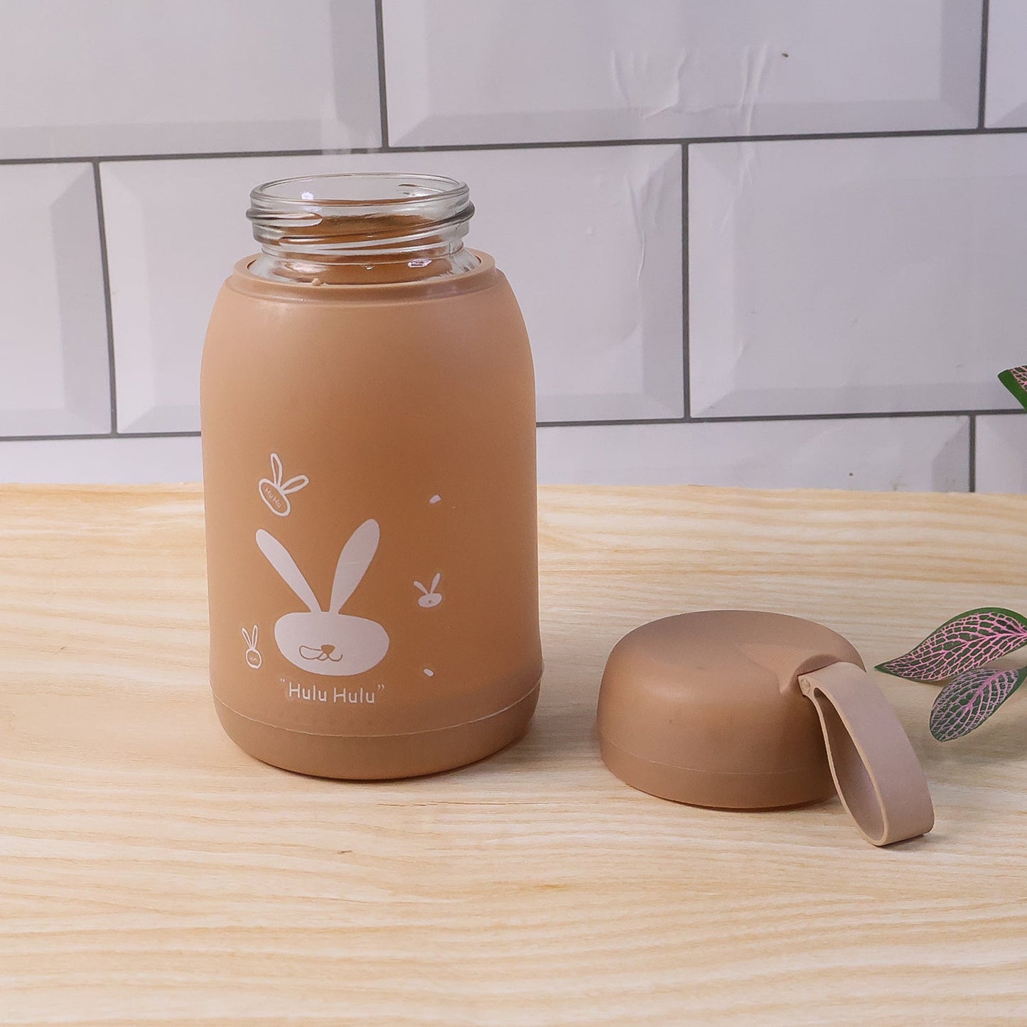 Cute Bunny Print Glass Drinking Bottle (330ML / 1 Pc)