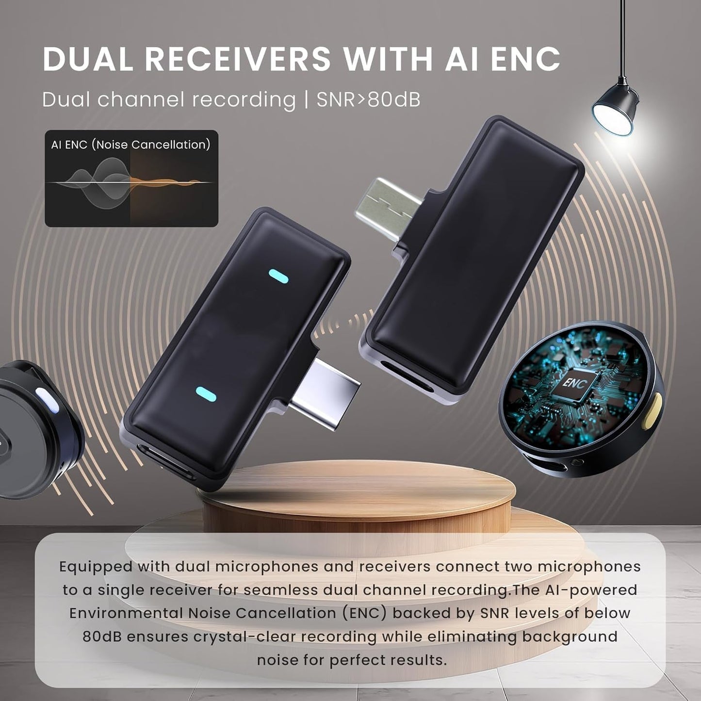 Portable Wireless Lavalier Microphone Dual Clip-On Mic Set (1 Set)