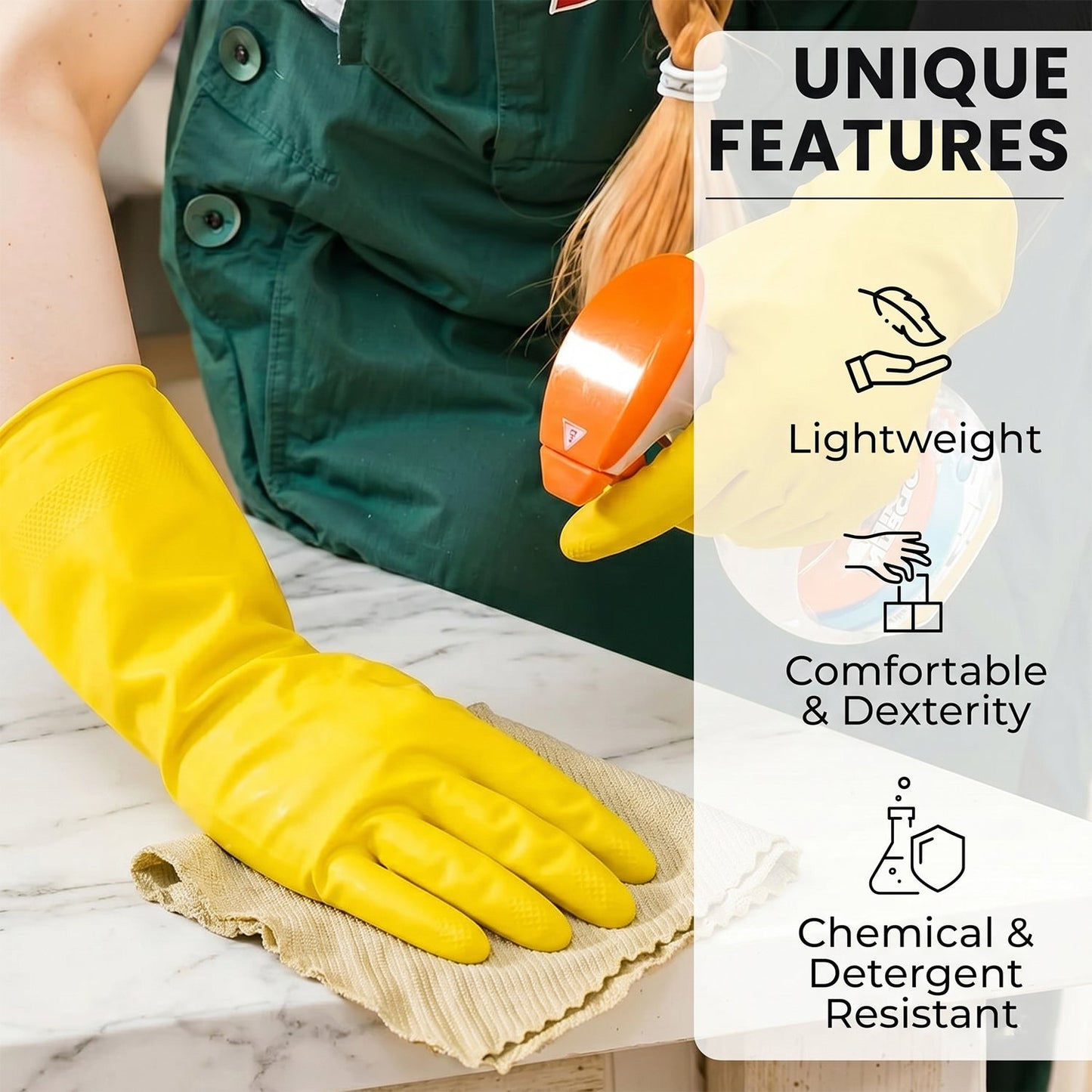 Yellow gloves kitchen cleaning use
