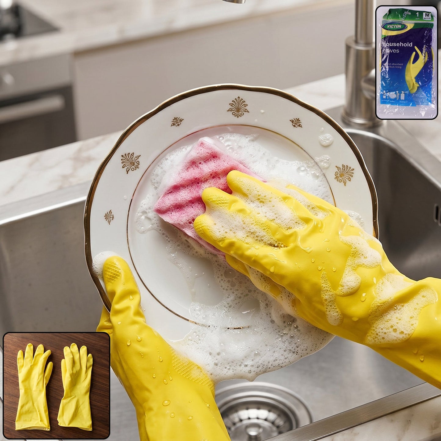 Medium yellow rubber cleaning gloves