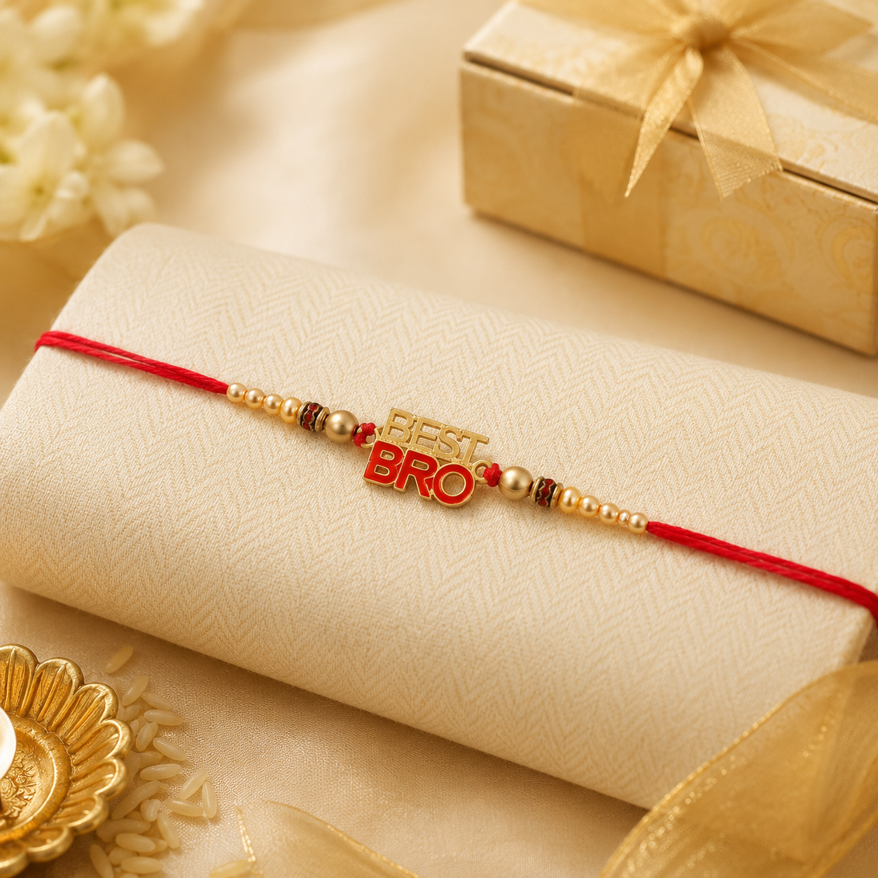 Stylish traditional rakhi with elegant finish and eye-catching centerpiece