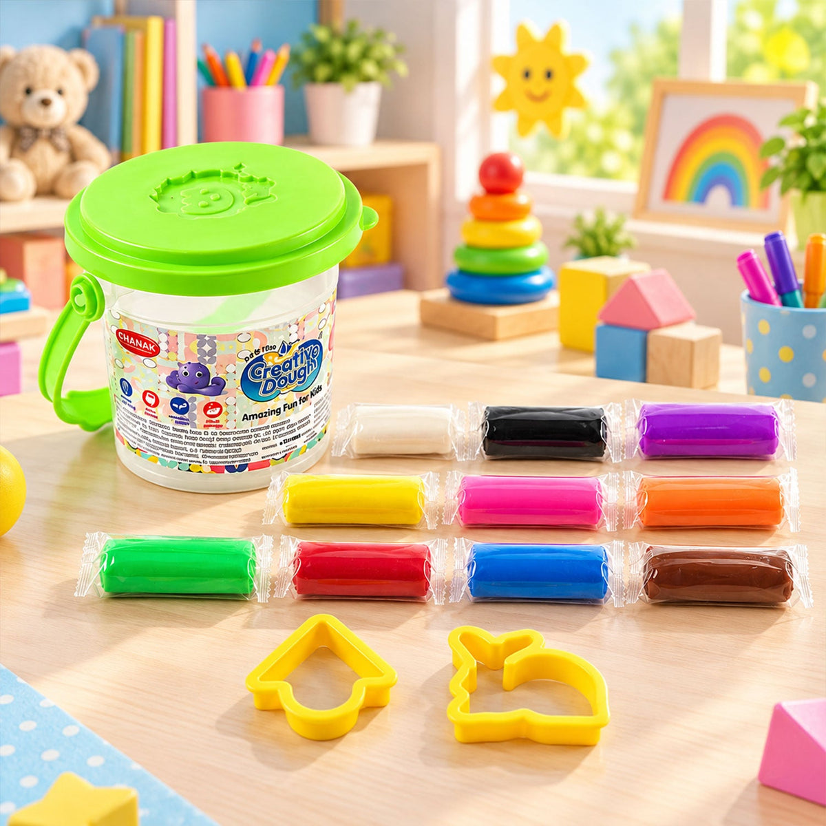 Creative Modelling Dough Bucket With Shape Cutters For Kids Play (1 Set)
