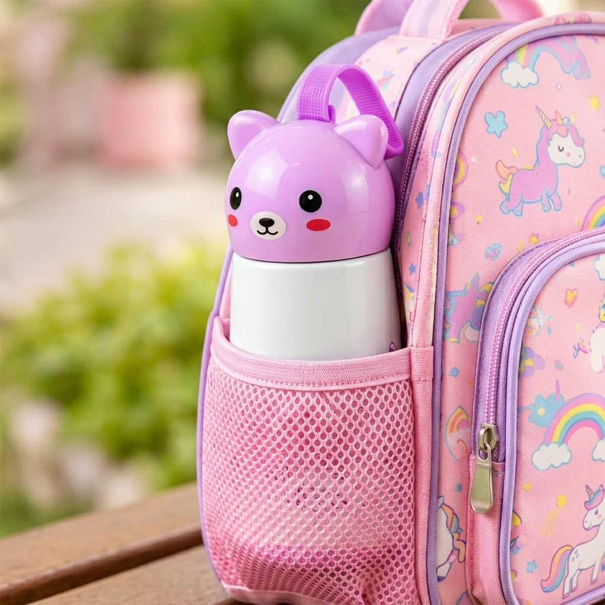 Mini Vacuum Water Bottle with Bunny Cap and Carry Strap 220ml (1 Pc)