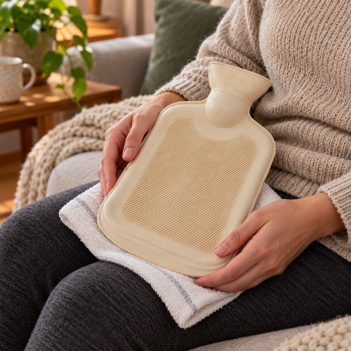 Rubber Hot Water Bag with Ribbed Surface & Wide Filling Neck for Home (1 Pc)