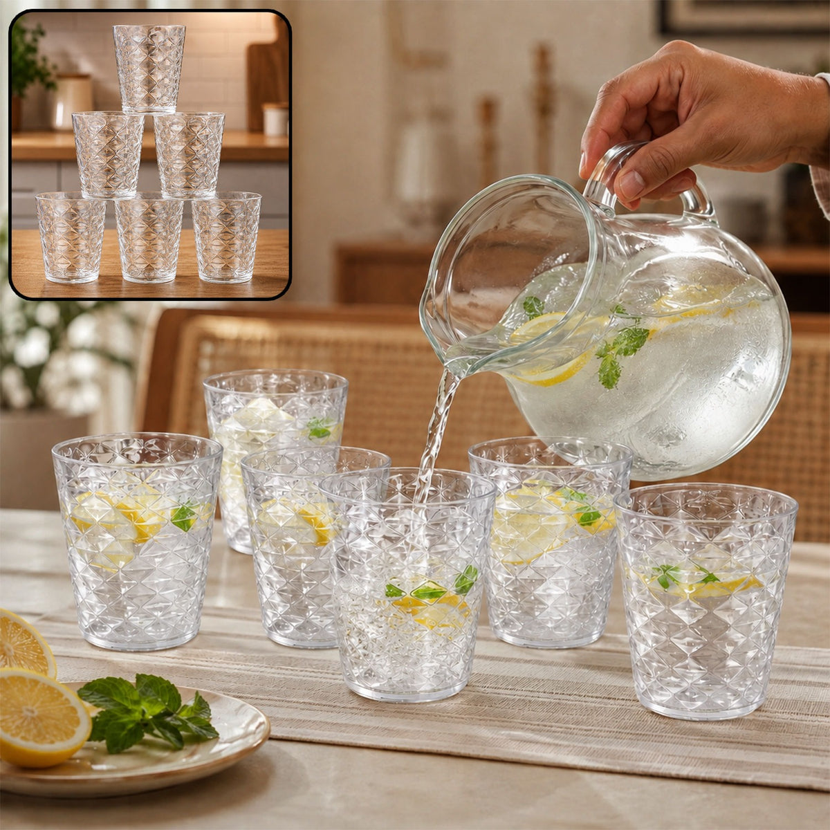 Apex Pyramid Design Unbreakable Plastic Glass – 300 ML