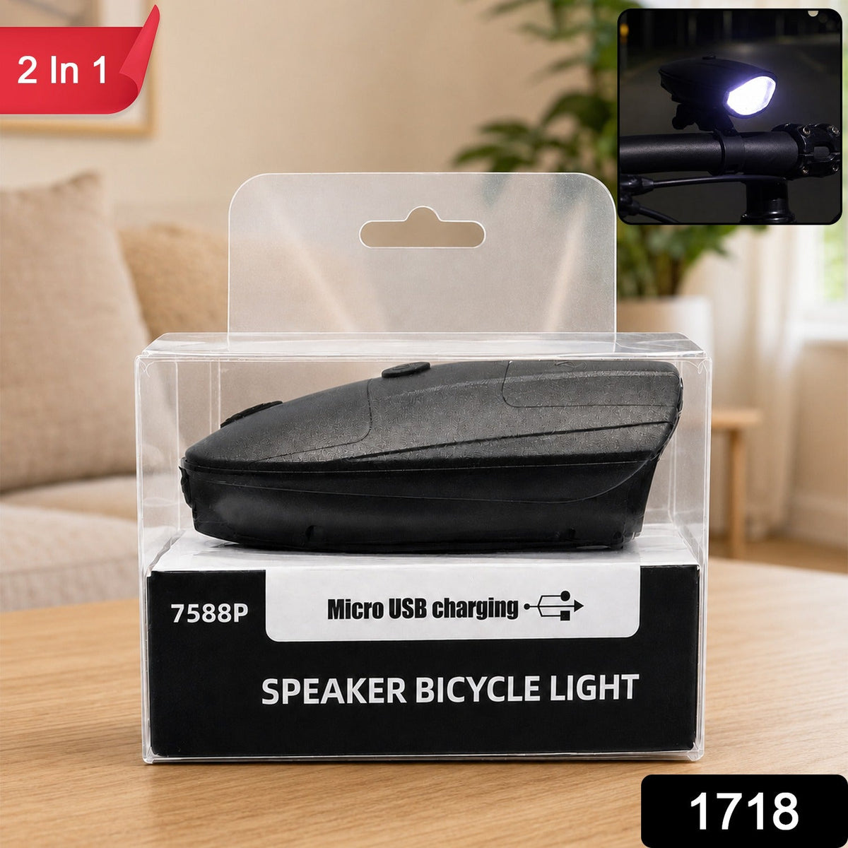 2-in-1 USB Rechargeable LED Bike Front Light with Torch