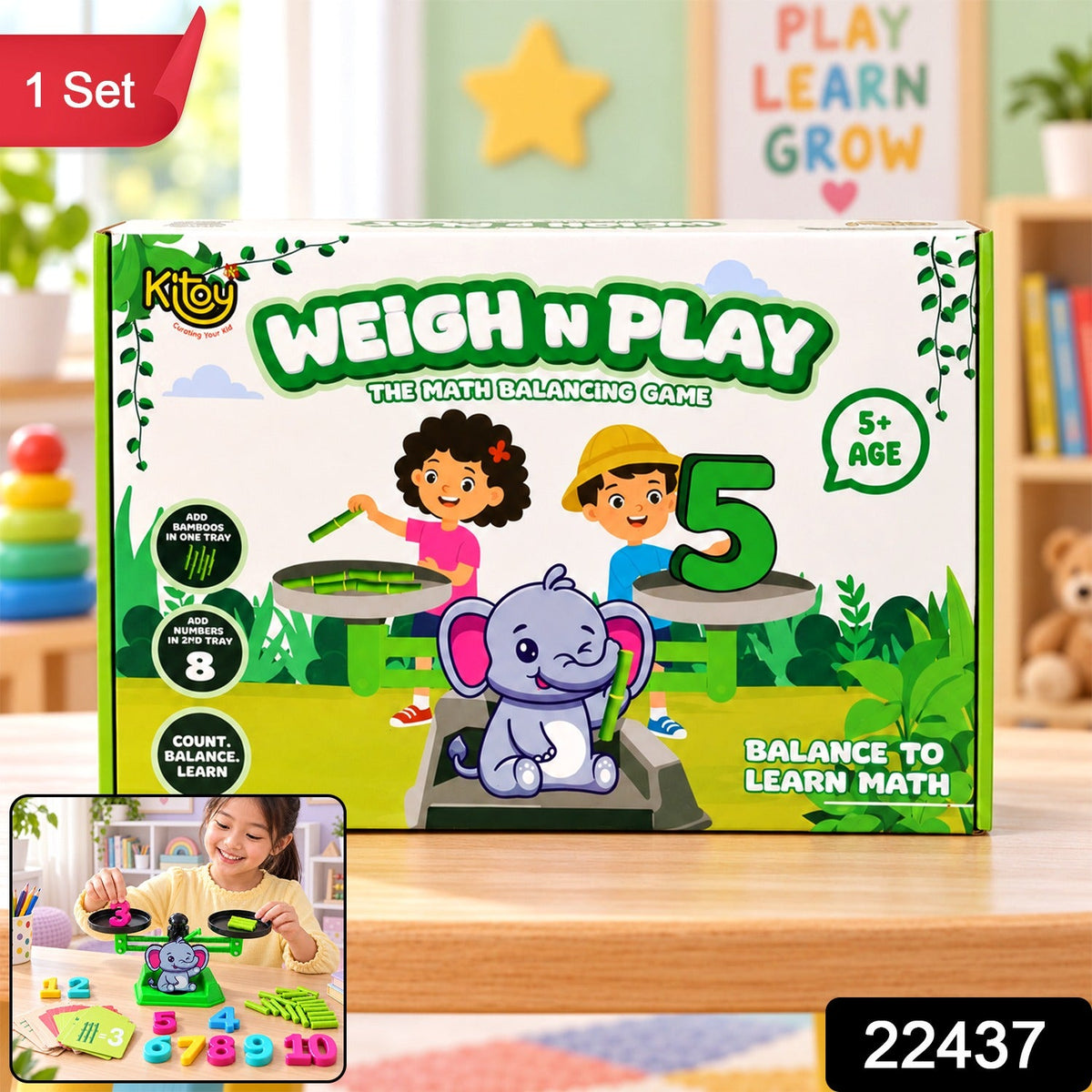 Math Balancing Scale Game with Number Pieces and Rods for Kids (1 Set)