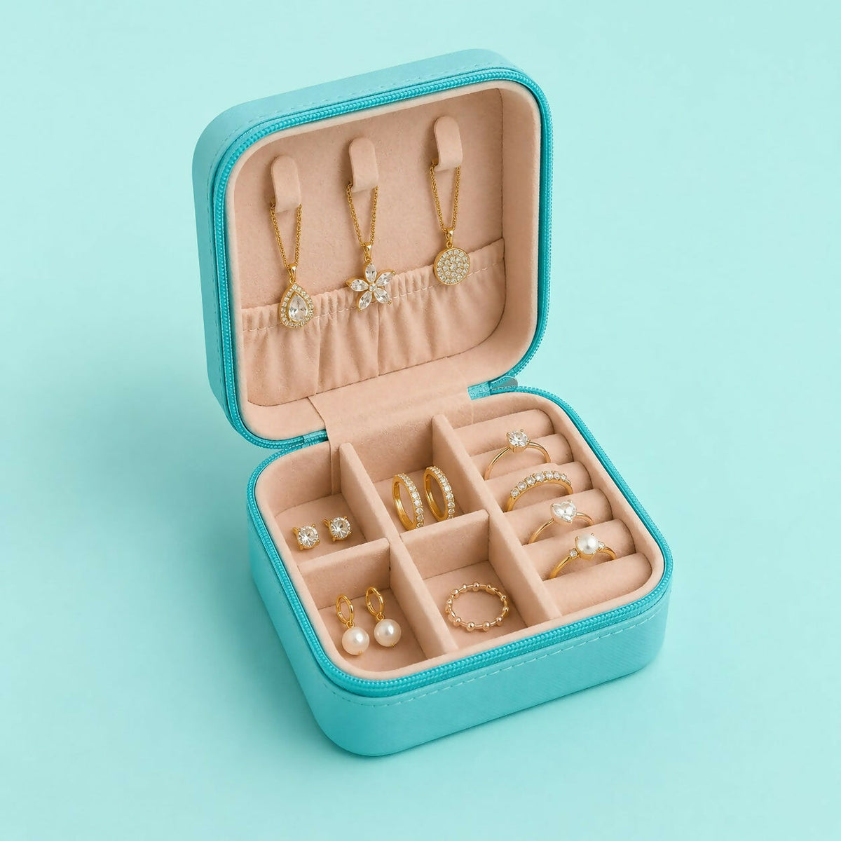Portable PU Leather Travel Jewelry Organizer for Rings & Earrings