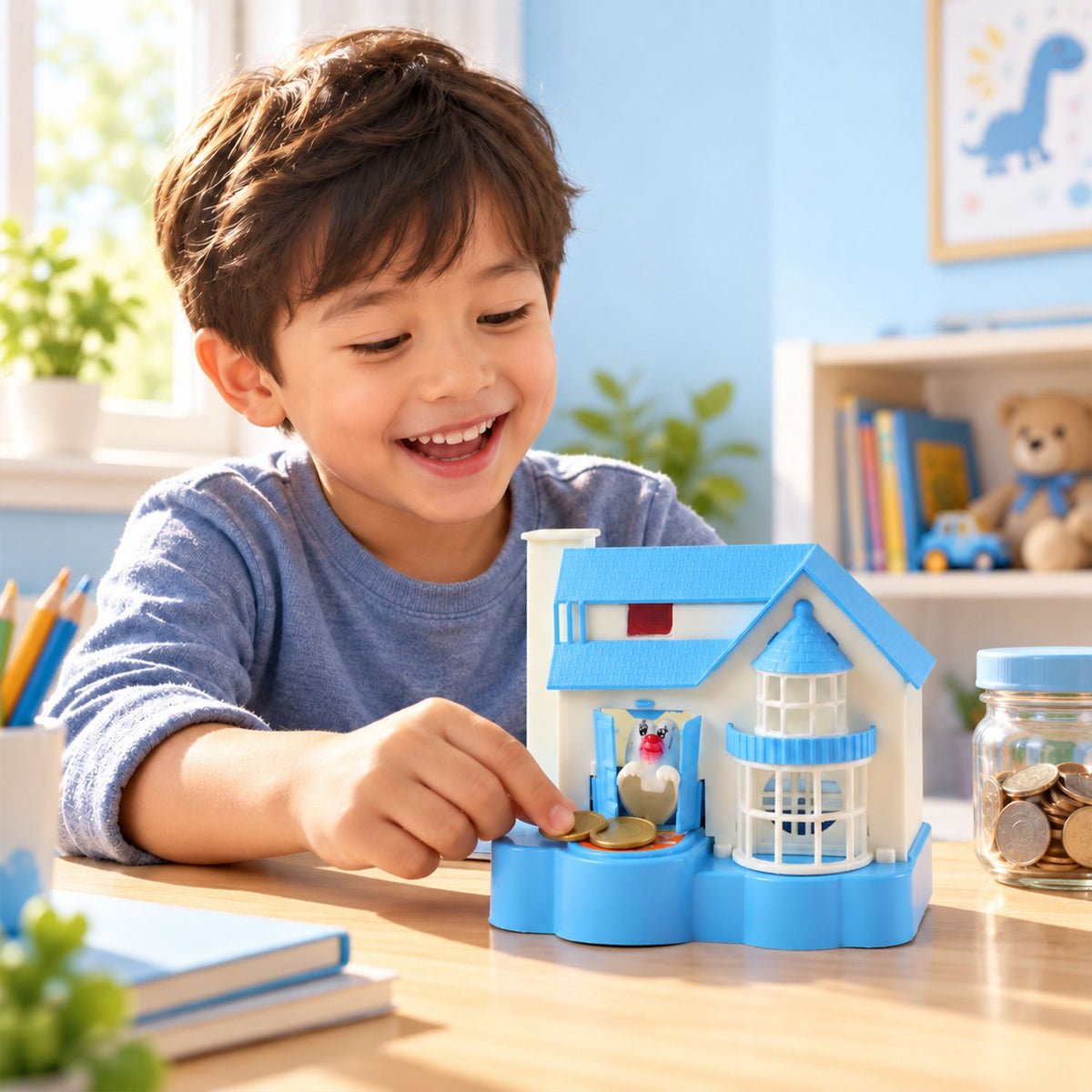 Puppy House Wind Up Coin Bank Toy with Coin Stealing Action for Kids (1 Pc)