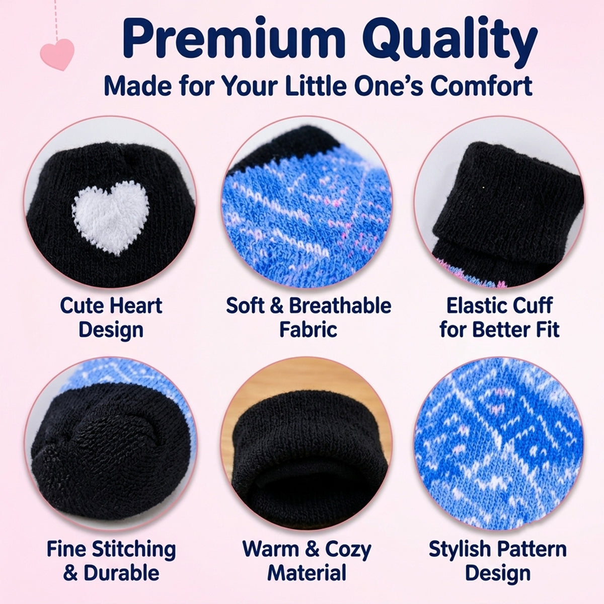Soft Warm Baby Socks with Heart Design and Folded Cuffs (12 Pairs)