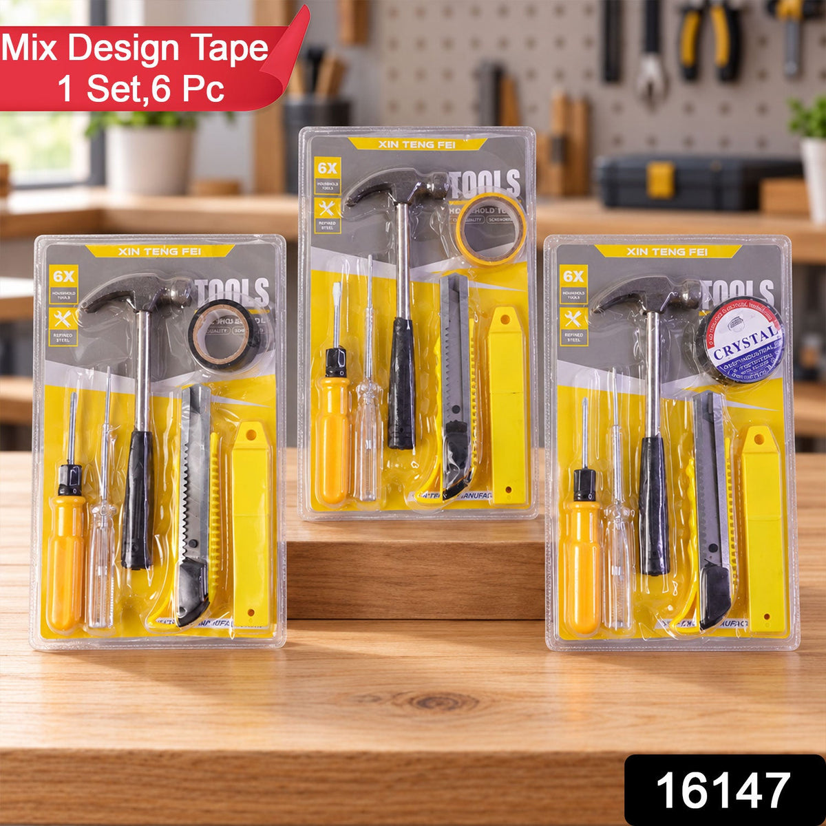 6 in 1 Home Repair Hand Tool Kit with Hammer, Screwdriver & Cutter (1 Set)