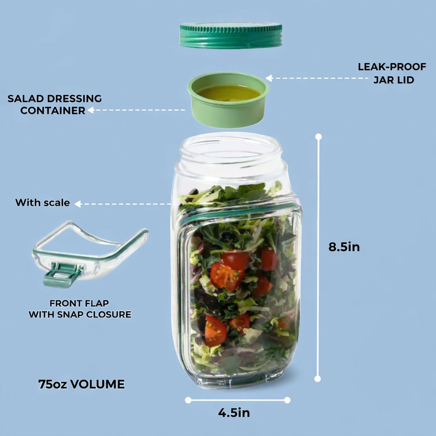 DeoDap Leakproof Salad Container Jar with Dressing Cup - packaging shot