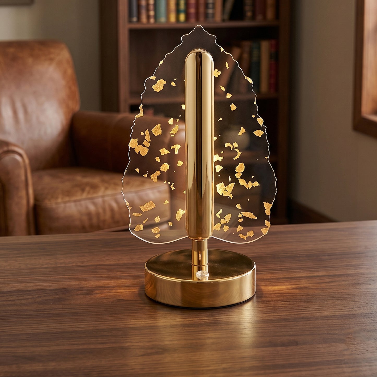 Premium Golden Crystal Leaf-Shaped LED Table Lamp (1 Pc)