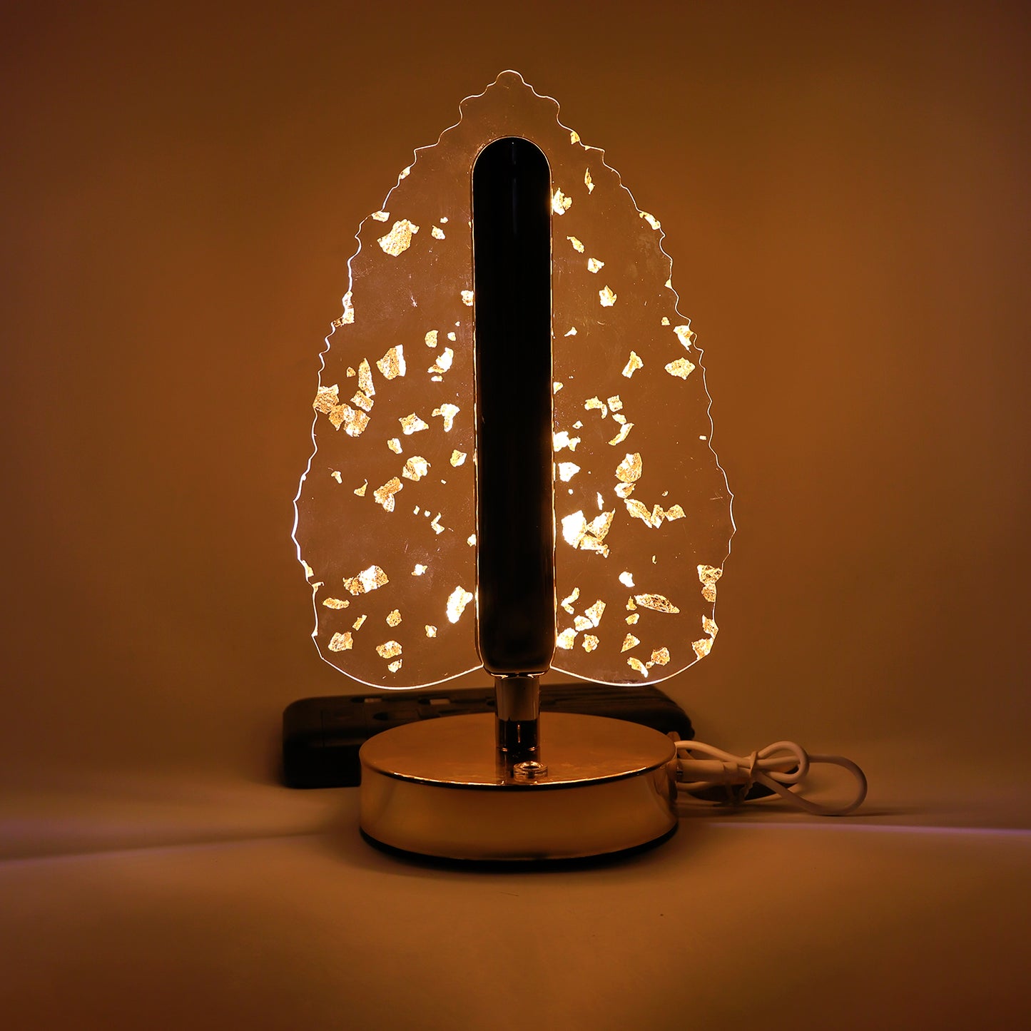 Premium Golden Crystal Leaf-Shaped LED Table Lamp (1 Pc)