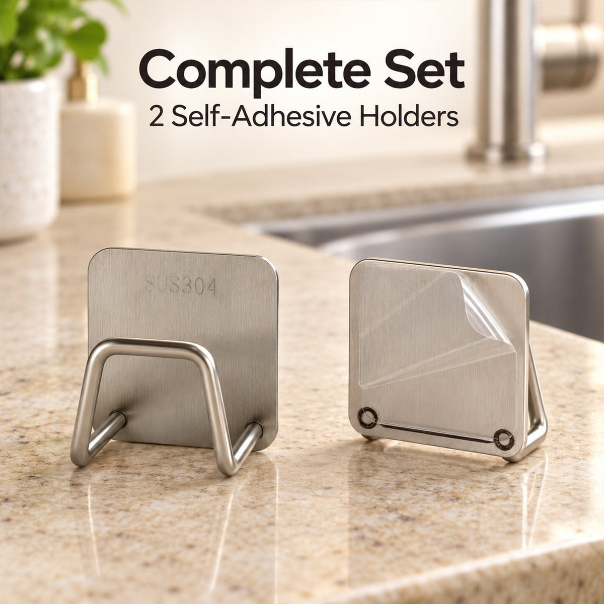 Self Adhesive Steel Sink Sponge Holder Hooks for Kitchen Scrubbers (2 Pc)